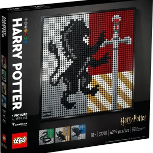 Harry Potter™ fans seeking a project to reflect their passion can build 1 of 4 crests with this LEGO® Art Harry Potter Hogwarts™ Crests (31201) wall art set and enjoy a relaxing escape into an iconic world. Stress reliever Build a tile mosaic picture of the Hogwarts crest of your choice – Gryffindor™, Slytherin™, Hufflepuff™ or Ravenclaw™ – with this 4,249-piece wall art set. As you build, listen to the included Soundtrack and learn more about the houses and the world of Harry Potter. Readyfor a change? Rebuild it into a new crest or collect all 4 sets to create the ultimate Hogwarts crest. Creative hobbies for adults You don’t have to be an artist or LEGO collector to appreciate the beauty and creativity of this set. Once it’s complete, you can display it with pride in your home or office. This LEGO Art set is part of a collection of building kits focused on art, music, design and architecture, which make great gifts for any adult (including yourself) seeking a new hobby or project. Reflect your love of all things Hogwarts™ with this stunning LEGO® Art Harry Potter™ Hogwarts Crests (31201) set, which lets you build and display 1 of 4 detailed house crests. Escape the daily grind with this LEGO® set, featuring 4,249 pieces, including 9 canvas wall decor plates, exclusive Harry Potter™ logo tile, brick-built frame, unique hanging element and tile tool. This set immerses you in your passion for both arts and crafts and the Harry Potter™ series while you relax and recharge. With the included Soundtrack, you learn more about the houses as you build. Celebrate your love of magic and adventure by building and displaying this unique mosaic wall art. To extend the stress relief, combine 4 of the sets to create the ultimate Hogwarts™ crest. This piece measures over 15.5 in. (40 cm) square, has 4 building options and makes a relaxing activity for you or any other Harry Potter™ enthusiasts in your life who also love DIY art projects. The coffee-table-qualityinstructions guide you through the project and offer a stress-relieving road map through the art, along with some creative LEGO® relaxation. Perfect for adults to display on a wall or shelf, LEGO® Art kits offer you a rewarding building experience while you explore your passion for creative arts and crafts. LEGO® components meet stringent industry standards to ensure they are consistent, compatible and connect and pull apart reliably every time – it's been that way since 1958. LEGO® components are dropped, squashed, twisted, heated, bent, scratched and stretched to make sure this Hogwarts™ Crests wall decor piece meets stringent global safety standards.