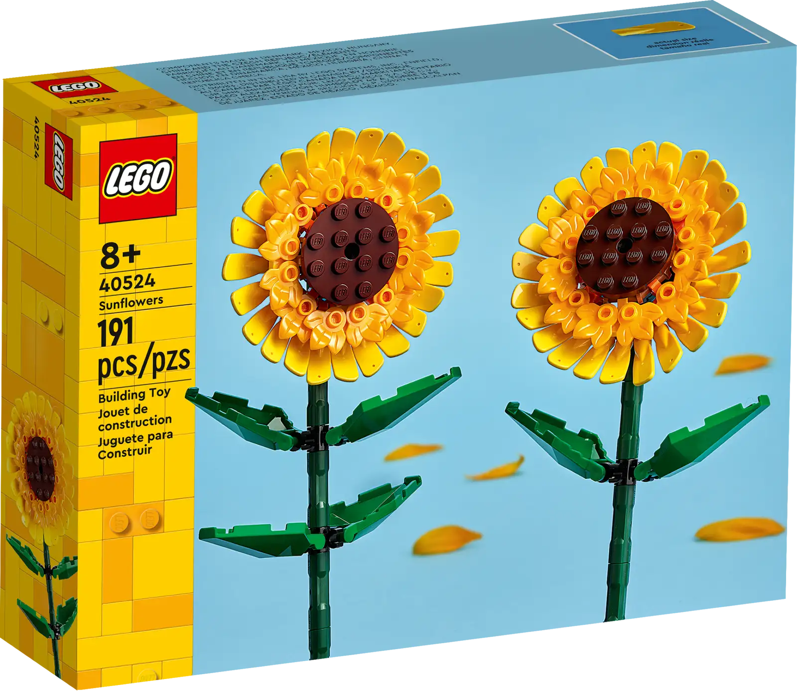 Sunflowers bring instant cheer and optimism to their surroundings. And now you can build your own model version of this much-loved flower with the vibrant LEGO® Sunflowers (40524) building kit. Create an eye-catching sunflower display or make a mixed bouquet by adding the LEGO Roses (40460), LEGO Tulips (40461) or LEGO Flower Bouquet (10280) sets (each set sold separately). It also makes a great Mother’s Day gift or anytime treat for a friend or loved one. Build a sunflower display – Create a display piece for any room with the colorful LEGO® Sunflowers (40524) building kit. Includes 2 sunflower blooms with adjustable green stems and leaves Combine with other sets – LEGO® Sunflowers can be displayed on its own or combined with the LEGO Roses (40460), LEGO Tulips (40461) or LEGO Flower Bouquet (10280) sets, each sold separately Dimensions – There are 191 pieces in the set, and the model sunflowers measure over 9.5 in. (25 cm) tall