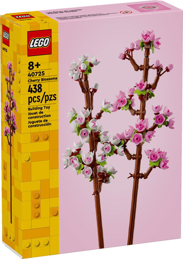Mark the arrival of spring and new beginnings with this LEGO® Cherry Blossoms (40725) celebration gift for aspiring florists and nature lovers aged 8 and up. Featuring 2 buildable cherry blossom twigs that can be decorated with delicate buds in shades of white and pink, the set encourages flower-lovers to create customized LEGO blooms. As well as being a celebration gift for kids, the brick-built blossoms make a great gift for grown-ups, who will be delighted to receive these unique flowers onValentine’s Day or Mother’s Day. Once complete, the set makes a beautiful piece of floral decor that will add a touch of spring joy to any space. It can also be combined with other LEGO flowers (sold separately) to create a vibrant bouquet. Build blooms – Sow the seeds of creativity with this LEGO® Cherry Blossoms celebration gift for kids aged 8 and up and adults who love flowers Spring colors – This LEGO® set features 2 cherry blossom cuttings covered in buds in hues of pastel pink and white Customize the flowers – Builders can combine the colors of the buds to create 2 unique stems Floral decor – Once complete, the cherry blossoms become spring-inspired decor that can be displayed in any room LEGO® bouquet – The cherry blossoms can be combined with other LEGO flowers (sold separately) to create a colorful arrangement Celebration gifts – The cherry blossoms can be given as a gift for kids with green thumbs, or as a Valentine’s Day gift or Mother’s Day gift for nature-lovers Measurements – The set includes 438 pieces and each cherry blossom twig measures over 14 in. (35 cm) long