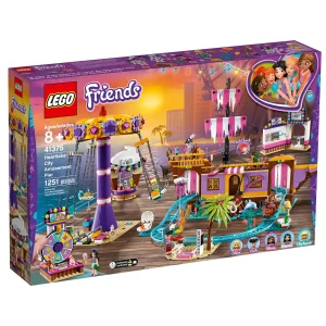 Roll up for the fun of the fair with LEGO® Friends 41375 Heartlake City Amusement Pier. This amusement park toy set allows your little builder to immerse themselves in the excitement of a theme park experience. It includes a ticket kiosk and turnstiles where the friends can enter and exit. There's a spin-the-wheel stall where fairgoers can try to win treats. The carousel ride features 3 chairs, which fly round in a blur thanks to a spinning, twisting function. The star attraction, however, is the pirate ghost ship where your young Friends fan can enjoy chills and thrills as they whizz round the pirate shipwreck. As the car travels through the amusement park ride’s spooky textile foils, it plunges into a world of bats, skeletons and scorpions. This building toy for kids includes 5 mini-dolls, plus 2 animal figures and 2 skeleton figures for hours of imaginative play. Amusement park toy set includes 5 mini-doll figures: Olivia, Emma, Stephanie, Zack and Chloe, plus a dolphin, bird and 2 skeleton figures. Features a ticket kiosk, snack stall, spin-the-wheel game, swing chair carousel, and a pirate ghost ship ride. Pirate ghost ship features a height ruler, entrance barrier, boat-shaped car and a roller coaster track through lots of spooky scenes. Amusement park set's accessory elements include popcorn, ice cream, waffle, entrance ticket, money, cell phone, handbag, cookie, cupcakes, pizza and a teddy bear. Pirate ghost ship ride accessory elements include new-for-2019 foil curtains and sails, ship’s wheel, golden cup and bottle, lanterns, swords, treasure chest, gem elements, cooking pot, fishing rod, giant clam, octopus and jellyfish, gold coins, spider, scorpion, bat, sea creature elements, camera, light brick, coral element and an anchor. This product requires 2 x LR 41 1.5 V batteries, which are included. Kids can spin the wheel and win a prize. Clever features, such as the height-measuring bar, give the set a realistic feel and allow for immersive play. With the fair as a backdrop, your child can explore social situations and imagine what it’s like to meet up with friends and hang out, prizes in hand. Youngsters will enjoy the spooky thrills of the ghost ship and its skeleton crew. Multiple elements provide countless different play scenarios. Combine with 41373 Funny Octopus Ride and 41337 Underwater Loop to extend the funfair play. LEGO® Friends playsets encourage imaginative play, and make building creative and fun. Makes an ideal Christmas gift or gift for the holiday season for creative kids. This set is part of the LEGO® Friends world of everyday heroes and exciting real-world scenarios. Pirate ghost ship measures over 11” (30cm) high, 6” (17cm) wide and 15” (40cm) deep. Carousel measures over 10” (26cm) high, 7” (18cm) wide and 7” (18cm) deep. Includes LEGO® Light Brick.