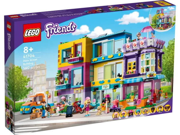 LEGO® Friends fans aged 8+ will love hanging out in the heart of the community with the LEGO® Friends Main Street Building (41704) set. It comprises 3 buildings that join to form a neighborhood block with apartments. There’s a hairdresser, an international food market and a book café. As each element is modular, creative kids will love configuring the buildings however they choose! It comes with 12 figures so imaginative role-play possibilities are endless. Playset with presence – Measuring over 9 in. (24 cm) high, 15 in. (39 cm) wide and 6 in. (16 cm) deep, this extensive set is a display piece with real presence This set is packed with creative accessories to spark imaginative storytelling LEGO® Friends gifts satisfy rigorous global safety standards