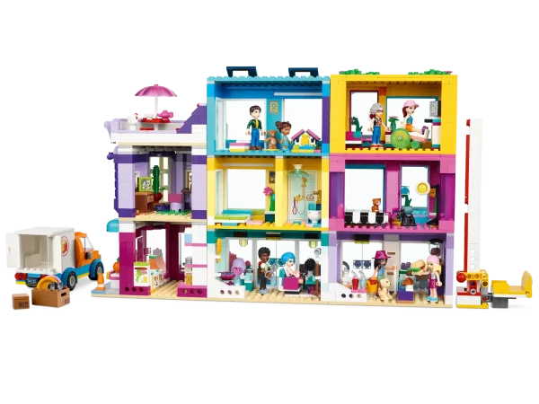 LEGO® Friends fans aged 8+ will love hanging out in the heart of the community with the LEGO® Friends Main Street Building (41704) set. It comprises 3 buildings that join to form a neighborhood block with apartments. There’s a hairdresser, an international food market and a book café. As each element is modular, creative kids will love configuring the buildings however they choose! It comes with 12 figures so imaginative role-play possibilities are endless. Playset with presence – Measuring over 9 in. (24 cm) high, 15 in. (39 cm) wide and 6 in. (16 cm) deep, this extensive set is a display piece with real presence This set is packed with creative accessories to spark imaginative storytelling LEGO® Friends gifts satisfy rigorous global safety standards