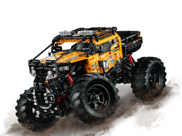 Are you ready to take your LEGO® play experience to another level? The LEGO Technic™ 4x4 X-treme Off-Roader is powered by an advanced Smart Hub with 3 motors and controlled via the intuitive LEGO TECHNIC CONTROL+ app. The sophisticated app technology enables super-precise movement and functionality, while delivering endless authentic digital play combinations with authentic sound effects. Users can choose from different control screens to drive forward, reverse, steer, accelerate, brake and traverse obstacles. You can also get real-time feedback, such as a speed and tilt log or test out your skills in the app’s challenges and achievement section. This sturdy 4x4 app-controlled truck comes with high-rise independent suspension, large wheels with chunky tires and a fresh color scheme with intricate sticker detailing. Its complex gear mechanisms and technologies introduce LEGO builders to advanced elements of engineering, while improving reaction times, cognitive thinking and creative problem-solving skills. This cool toy truck model is controlled via the LEGO® TECHNIC™ CONTROL+ app and powered by an advanced Smart Hub with 2 XL motors and 1 L motor for a more immersive play experience, authentic movements and hours of fun. The app-controlled LEGO® 4x4 X-treme Off-Roader is operated via a smart device with 3 alternative screens. Go to LEGO.com/devicecheck for a list of compatible smart devices. Multi-function control: Drive forward, reverse, steer, accelerate, brake, traverse obstacles, play sound effects and get real-time feedback, such as a speed and tilt log. One-touch control: Drag a direction on the screen and see the 4x4 carry out the maneuver. Challenges & achievements: Complete challenges to unlock achievement badges. Sturdy app-controlled LEGO® truck with high-rise independent suspension, large wheels and chunky tires. Smart Hub features Bluetooth Low Energy (BLE) connectivity, activation button, 6 axis sensor (3 gyro and 3 accelerometer sensors) and 4 connectivity ports. Download the LEGO® TECHNIC™ CONTROL+ app from the App Store or Google Play. Ask your parents’ permission before going online. This remote-controlled truck requires batteries (not included). Please refer to the product packaging for type and quantity. This buildable LEGO® Technic™ model introduces LEGO builders to advanced elements of engineering, while improving reaction times, cognitive thinking and creative problem-solving skills. Not compatible with LEGO® Power Functions systems. 4x4 X-treme Off-Roader measures over 7” (19cm) high, 12” (33cm) long and 8” (22cm) wide.