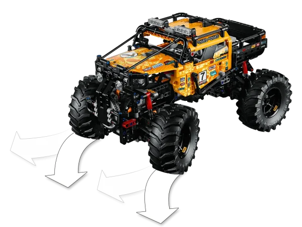 Are you ready to take your LEGO® play experience to another level? The LEGO Technic™ 4x4 X-treme Off-Roader is powered by an advanced Smart Hub with 3 motors and controlled via the intuitive LEGO TECHNIC CONTROL+ app. The sophisticated app technology enables super-precise movement and functionality, while delivering endless authentic digital play combinations with authentic sound effects. Users can choose from different control screens to drive forward, reverse, steer, accelerate, brake and traverse obstacles. You can also get real-time feedback, such as a speed and tilt log or test out your skills in the app’s challenges and achievement section. This sturdy 4x4 app-controlled truck comes with high-rise independent suspension, large wheels with chunky tires and a fresh color scheme with intricate sticker detailing. Its complex gear mechanisms and technologies introduce LEGO builders to advanced elements of engineering, while improving reaction times, cognitive thinking and creative problem-solving skills. This cool toy truck model is controlled via the LEGO® TECHNIC™ CONTROL+ app and powered by an advanced Smart Hub with 2 XL motors and 1 L motor for a more immersive play experience, authentic movements and hours of fun. The app-controlled LEGO® 4x4 X-treme Off-Roader is operated via a smart device with 3 alternative screens. Go to LEGO.com/devicecheck for a list of compatible smart devices. Multi-function control: Drive forward, reverse, steer, accelerate, brake, traverse obstacles, play sound effects and get real-time feedback, such as a speed and tilt log. One-touch control: Drag a direction on the screen and see the 4x4 carry out the maneuver. Challenges & achievements: Complete challenges to unlock achievement badges. Sturdy app-controlled LEGO® truck with high-rise independent suspension, large wheels and chunky tires. Smart Hub features Bluetooth Low Energy (BLE) connectivity, activation button, 6 axis sensor (3 gyro and 3 accelerometer sensors) and 4 connectivity ports. Download the LEGO® TECHNIC™ CONTROL+ app from the App Store or Google Play. Ask your parents’ permission before going online. This remote-controlled truck requires batteries (not included). Please refer to the product packaging for type and quantity. This buildable LEGO® Technic™ model introduces LEGO builders to advanced elements of engineering, while improving reaction times, cognitive thinking and creative problem-solving skills. Not compatible with LEGO® Power Functions systems. 4x4 X-treme Off-Roader measures over 7” (19cm) high, 12” (33cm) long and 8” (22cm) wide.