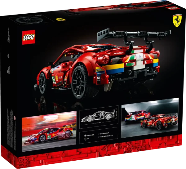 Delivering prestigious wins for the Prancing Horse in the world’s toughest endurance races, the Ferrari 488 GTE is a car unlike any other. Now you can create your own LEGO® Technic™ model version, complete with authentic design details – just like on the iconic original. Faithful detailing With amazing attention to detail, this racing car model is a true expression of Ferrari’s endurance racer. Features include front and back suspension, opening doors, a V8 engine with moving pistons and a steering wheel that steers the car. Original stickers and authentic colors add the perfect finish to this epic model. Escape the ordinary This set is part of a collection of LEGO building kits for adults who appreciate excellent design. A new hands-on project for yourself, or the ideal gift for a motorsport fan, this LEGO Technic building kit provides an immersive build with a beautiful display model to enjoy. Immerse yourself in the exciting world of endurance racing, creating your own displayable LEGO® Technic™ model version of the iconic Ferrari 488 GTE racing car. Authentic features include front and back suspension, opening doors, a V8 engine with moving pistons and functioning steering wheel. With original race stickers and a faithful color scheme, the LEGO® Technic™ Ferrari 488 GTE “AF Corse #51” (42125) will take pride of place in the home or office of any motorsport fan. A rewarding building project for adults and an inspired birthday or special occasion gift for anyone who loves endurance racing, Ferrari racing cars and motorsport. Model measures over 5 in. (13 cm) high, 19 in. (48 cm) long and 8.5 in. (21 cm) wide. Easily explore all the details packed inside, thanks to the opening doors and hood. This set comes with a special building instruction book featuring exclusive content, including details about the car and the AF Corse 51 team. With elegant designs and realistic functions, LEGO® Technic™ sets offer a rewarding build and models packed with impressive features for anyone interested in engineering and technology. LEGO® Technic™ components meet stringent industry standards to ensure they are consistent, compatible and connect reliably every time – it’s been that way since 1958. LEGO® Technic™ components are dropped, heated, crushed, twisted and analyzed to make sure they meet high global safety standards.