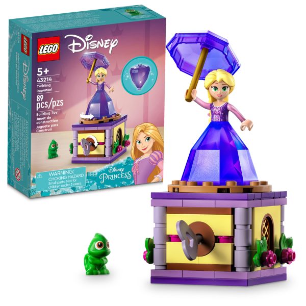 Captivate kids aged 5 and up with this LEGO® ǀ Disney Twirling Rapunzel (43214) set, featuring a buildable stand with decorative details, key and space for Pascal the chameleon LEGO figure, a Rapunzel LEGO mini-doll figure and a ‘diamond’ dress that connects with the umbrella to store the mini-doll. Kids can enjoy an easy and intuitive building adventure with the LEGO Builder app, which lets them zoom in and rotate models in 3D, save sets and track their progress. Learning and fun Disney’s Rapunzel fans gain meaningful skills while playing with this set. The build helps grow children’s confidence, while sparking their imagination and creativity as they play out movie-based scenes or invent their own. It can be played with independently or added to other LEGO ǀ Disney sets (sold separately). Well-known characters This fun set gets kids playing quickly with a Disney’s Rapunzel LEGO mini-doll figure and Pascal LEGO chameleon figure and makes a creative ‘just because’ gift for kids any time. Imaginative play – Give a Disney’s Rapunzel fan an unexpected treat with this LEGO® ǀ Disney Twirling Rapunzel (43214) Building Toy Set. The fun starts with building and doesn’t stop What’s inside? – This 89-piece set has a buildable stand with decorative details and a key, a small space for a LEGO® figure and a transforming ‘diamond’ dress that stores a LEGO mini-doll figure Well-known characters – Featuring Disney’s Rapunzel and Pascal the chameleon LEGO® figures, this set can be combined with other Disney Princess sets (sold separately) or used for open play on its own Inventive gift for ages 5+ – Kids will love this set full of imaginative possibilities, which makes a fun birthday gift or ‘just because’ treat Play on the go – With the box (including mini-doll) measuring over 4.5 in. (11 cm) high, 2.5 in. (6 cm) wide and 2 in. (5 cm) deep, this set is made for kids to build and play with anywhere A new way to build – Let the LEGO® Builder app guide kids on an intuitive building adventure. They can save sets, track progress and zoom in and rotate models in 3D while they build Collectible fun – The LEGO® ǀ Disney Diamond Dress Assortment offers kids and fans a range of sets, with 5 different princesses and their ‘diamond’ dresses spread across the collection Building life skills – With a detailed mini-doll figure and courtyard build, this Disney’s Rapunzel buildable set encourages open creative play that helps build important life skills through fun Uncompromising quality – Ever since 1958, LEGO® components have met stringent industry standards to ensure they connect consistently Safety first – LEGO® components are dropped, heated, crushed, twisted and analyzed to make sure they meet rigorous global safety standards