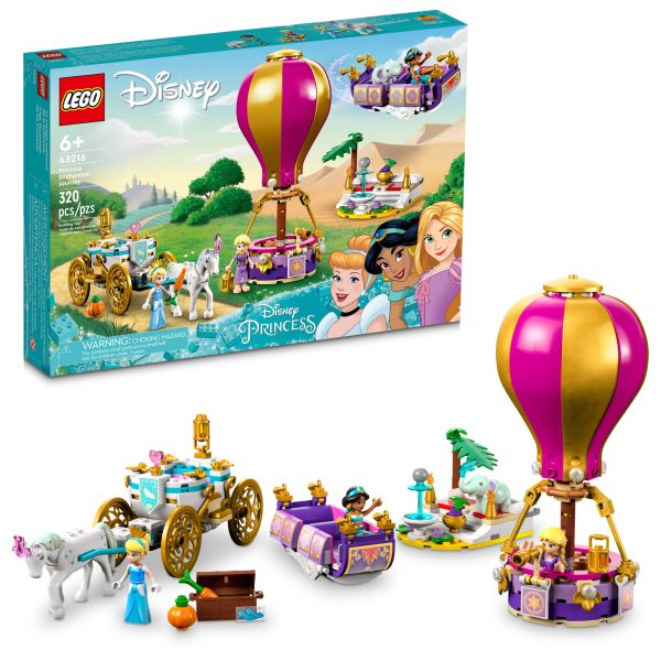 Kids aged 6 and up and fans of Disney’s Aladdin, Cinderella and Rapunzel will be inspired by this LEGO® ǀ Disney Princess Enchanted Journey (43216) set, featuring 3 buildable modes of travel, a small lounge build, 3 LEGO mini-doll figures and 2 LEGO animal figures. As they build, kids can enjoy an easy and intuitive building adventure with the LEGO Builder app. Here they can zoom in and rotate models in 3D, save sets and track their progress. A passion for travel and fun These Disney Princess builds help grow children’s confidence, then spark their imagination and creativity as they play out their own stories with beloved characters. This set is great for group play and can be added to other LEGO ǀ Disney sets (sold separately) to expand the play even further. Iconic collection of characters This set encourages play with Disney’s Cinderella, Jasmine and Rapunzel, and it makes a fun gift experience that Disney fans of any age will enjoy building and exploring. Open-ended fun – Give a Disney Princess fan or any kid who likes to travel a gift full of details to inspire the imagination with this LEGO® ǀ Disney Princess Enchanted Journey (43216) set Creativity in a box – This set includes 3 buildable transport possibilities: a hot-air balloon, open-top carriage and flying carpet, plus a small lounge build and lots of accessories to spark play Beloved characters – Featuring Disney Princess Cinderella, Jasmine and Rapunzel, plus LEGO® horse and baby elephant figures, the set is designed for unlimited fun and imagination Fun gift for ages 6+ – This set makes a creative gift for a Disney fan, child or a group of kids with a passion for their favorite Disney Princess characters or travel play Ready for everyday play – The hot-air balloon measures over 7 in. (18 cm) high, 3.5 in (9 cm) long and 3 in. (8 cm) wide, and all 3 builds are made for endless play sessions A new way to build – Let the LEGO® Builder app guide kids on an intuitive building adventure. They can save sets, track progress and zoom in and rotate models in 3D while they build Important life skills – With detailed LEGO® mini-doll figures and 4 recognizable builds, this Disney Princess construction set fosters creative play that helps build vital life skills through fun Uncompromising quality – Ever since 1958, LEGO® components have met stringent industry standards to ensure they connect consistently Safety first – LEGO® components are dropped, heated, crushed, twisted and analyzed to make sure they meet rigorous global safety standards