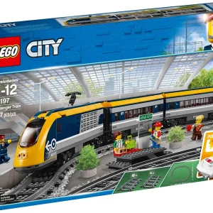 Climb aboard the LEGO® City 60197 Passenger Train! This fun set features a motorized engine with 10-speed Bluetooth remote control and opening nose cone, driver’s cabin with opening window, 2 cars with removable roofs, seats and tables, a full circular track with 16 curved and 4 straight rails, plus a buildable platform with 2 seats and train service map, train signal and 4 LEGO minifigures. Includes 4 LEGO® minifigures: 2 passengers, a train conductor and a train attendant. Features a motorized engine with 10-speed Bluetooth remote control and opening nose cone, pantograph on the roof and driver’s cabin with opening window and control panel, plus a café car with removable roof and tables, and a passenger car with removable roof, seats and tables. Also includes a platform with 2 seats and train services map, a full circular track with 16 curved rails and 4 straight rails, plus a buildable train signal pole. Accessory elements include 3 mugs, 3 muffins, a hot dog, croissant, messenger bag and a suitcase with LEGO® box inside. Lift off the roof to access the passenger train cabins filled with cool details. Operate the train with the 10-speed Bluetooth remote control. Drive to the platform and pick up or unload passengers. Set the rails in different ways to fit your city's style. This product requires batteries (not included). Please refer to the product packaging for types and quantities. The included Bluetooth remote is not compatible with older infrared remote-controlled LEGO® train sets. Passenger Train with cars measures over 4” (11cm) high, 27” (69cm) long and 1” (5cm) wide. Engine section measures over 4” (11cm) high, 10” (26cm) long and 1” (5cm) wide. Platform measures over 2” (7cm) high, 4” (11cm) wide and 2” (6cm) deep.