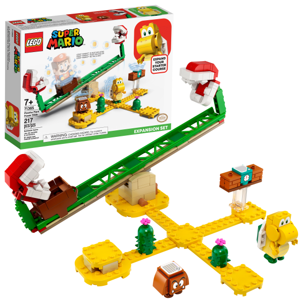 Fans can add a Piranha Plant Power Slide challenge to their LEGO® Super Mario™ universe and train to be better at collecting coins with this fun Expansion Set (71365). This collectible toy playset features a platform on rails on a seesaw with Piranha Plants at either end, a Time Block to earn extra time on the course for LEGO® Mario™ (figure not included), plus Goomba and Koopa Troopa figures to defeat. A great gift for kids, this building toy combines with the Adventures with Mario Starter Course (71360), which has the LEGO Mario figure and can be rearranged for fresh gameplay options. Free app The free LEGO Super Mario app comes with Instructions PLUS to help build this module, plus suggestions for creative ways to build and play, and is a safe platform to share ideas with other fans. Unlimited creative fun LEGO Super Mario sets bring a family-favorite character into the real world. The Starter Course building toy, Expansion Sets and Power-Up Packs let fans build their own unique levels. Kids can add this brilliant Piranha Plant Power Slide Expansion Set (71365) to their LEGO® Super Mario™ Adventures with Mario Starter Course (71360) and compete against friends to master the sliding, seesaw challenge. This collectible toy playset has a buildable seesaw with a platform on rails for LEGO® Mario™ (figure not included) to stand on. Players must seesaw quickly to win coins but stay clear of the Piranha Plants at each end. The Time Block in this Expansion Set offers players the chance to gain more time on the course. This module also includes Goomba and Koopa Troopa toy figures for LEGO® Mario™ to defeat to win more coins. This 217-piece LEGO® building toy makes a fun birthday or holiday gift for kids aged 7+, inspiring them to create their own unique levels and learn new skills to become better at collecting coins. Measuring over 5” (12cm) high, 10.5” (27cm) wide and 9” (23cm) deep in its basic formation, this module can be rearranged and combined with the Starter Course and other LEGO® Super Mario™ Expansion Sets in many ways. No batteries required for this creative toy building set – it comes to life when combined with the LEGO® Mario™ figure in the Starter Course. The set comes with clear instructions so kids can build independently. The free LEGO® Super Mario™ app features digital building instructions and cool viewing tools, and suggests creative ways to play and more. For a list of compatible Android and iOS devices, visit LEGO.com/devicecheck. Collectible LEGO® Super Mario™ toy building sets bring an iconic character into the real world and give kids and all fans loads of options to expand, rebuild, customize and create unlimited challenges. No need for a Super Star’s power to connect or pull apart LEGO® bricks! They meet the highest industry standards to ensure a perfect, easy connection every time and consistently robust builds. LEGO® building bricks and pieces are dropped, crushed, twisted, heated and rigorously analyzed to ensure that every LEGO set meets the highest safety standards. This set features Digital Building Instructions. Now it’s easy to follow the steps on your mobile device or download a PDF of the printed building guide. Click the Building Instructions button at the bottom of this page to find and download the instructions.