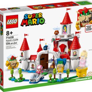 Let kids add an iconic location to their LEGO® Super Mario™ universe with the Peach’s Castle Expansion Set (71408). There is so much for players to explore and many ways to earn digital coins with their interactive LEGO® Mario™, LEGO® Luigi™ or LEGO® Peach™ figures (not included). It features a throne room with a spinning wall to reveal Bowser, Peach stained-glass window, a Bob-omb painting with an Action Tag, cake with a Goomba hiding inside, Special Pipe: Peach’s Castle, Time Block, ‘broken’ bridge, fruit bowl with a purple fruit and more. (Note: the 71360, 71387 or 71403 Starter Course is required for interactive play.) Share the fun A top gift for kids aged 8 and up, this toy playset includes 5 Super Mario™ characters and is ideal for solo or social play. Download the LEGO Super Mario app for building instructions. Unlimited levels LEGO Super Mario Starter Courses and Expansion Sets, allow fans to expand, rebuild and create their own levels for hours of coin-collecting play. Highly detailed Peach’s Castle (71408) – Children can add an iconic location to their LEGO® Super Mario™ world with this challenge-packed Expansion Set 5 LEGO® Super Mario™ toy figures – Bowser, Ludwig, Toadette, a Goomba and a Bob-omb Authentic features – A Special Pipe: Peach’s Castle, Time Block, Peach stained-glass window, Bob-omb painting with a hidden Action Tag, cake with a Goomba hiding inside, a purple fruit and more Throne room – Help LEGO® Mario™, LEGO® Luigi™ or LEGO® Peach™ (figures not included) activate the slider platform to spin the wall and reveal Bowser, then jump on the triggers to flip him over Gift for ages 8 and up – Give this 1,216-piece set as a birthday or holiday gift to trendsetting kids who own a LEGO® Super Mario™ Starter Course (71360, 71387 or 71403), which is required for play Rebuild and mix – Measuring over 11.5 in. (30 cm) high, 14 in. (36 cm) wide and 18.5 in. (48cm) deep in its basic formation, this modular set can be combined with other LEGO® Super Mario™ sets Digital instructions – Download the LEGO® Super Mario™ app for building instructions, creative inspiration and more. For a list of compatible Android and iOS devices, visit LEGO.com/devicecheck Endless possibilities – Collectible LEGO® Super Mario™ toy playsets are designed for solo or social play, offering coin-collecting fun and unlimited challenges through expansion and rebuilding Premium quality – LEGO® components meet demanding industry quality standards to ensure that they connect simply and securely for robust builds Safety first – LEGO® bricks and pieces are dropped, heated, crushed, twisted and analyzed to ensure that they satisfy rigorous global safety standards