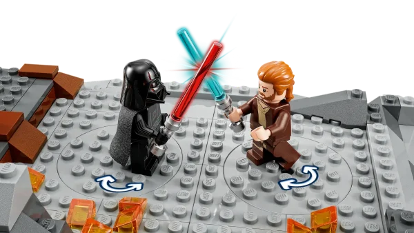 Relive a fiery battle between Obi-Wan Kenobi and Darth Vader with this LEGO® Star Wars™ (75334) buildable toy playset. It features a battlefield with 2 rotating battle platforms, a battlefield-splitting fire pop-up function and a mining cart that can be knocked over. There are also 4 LEGO minifigures included – Obi-Wan Kenobi and Darth Vader, each with lightsabers, Tala Durith and droid NED-B – to play out Star Wars: Obi-Wan Kenobi scenes. Unique Star Wars gift for ages 8 and up Thinking of buying this set as a gift for a Star Wars fan who is new to LEGO sets? No problem – step-by-step illustrated building instructions are included to guide them. Unlimited creative fun The LEGO Group has been recreating iconic starships, vehicles, locations and characters from the Star Wars universe since 1999. The LEGO Star Wars theme has become its most successful one, with a wide variety of cool buildable toys to delight people of all ages. Obi-Wan Kenobi vs. Darth Vader battle set (75334) – Recreate an epic lightsaber duel from Star Wars: Obi-Wan Kenobi with this action-packed LEGO® Star Wars™ buildable toy playset for kids 4 LEGO® minifigures – Obi-Wan Kenobi with a blue lightsaber, Darth Vader with a red lightsaber, Tala Durith with a blaster pistol and droid NED-B with a power hammer and backpack accessory element Play-inspiring features – 2 rotating battle platforms, a translucent stand for Obi-Wan Force-jumps, a fire pop-up function, an opening furnace and a mining cart that can be flipped over and detached Fun gift idea for ages 8 and up – Give this 408-piece building toy as a birthday or holiday gift to trendsetting kids who are into Star Wars: Obi-Wan Kenobi and love action play Brick-built battlefield – The battlefield measures over 3.5 in. (9 cm) high, 9 in. (24 cm) wide and 7.5 in. (19 cm) deep Step-by-step building instructions – Clear, illustrated instructions are included, so even Star Wars™ fans who are new to LEGO® sets can build with Jedi-like confidence Building toys for all ages – LEGO® Star Wars™ sets allow kids and adult fans to recreate memorable scenes and make up their own stories or simply display the buildable models Premium quality – LEGO® bricks meet strict quality standards, ensuring that they connect simply and securely Safety is a priority – LEGO® components are dropped, heated, crushed, twisted and carefully analyzed to make sure they comply with demanding global safety standards