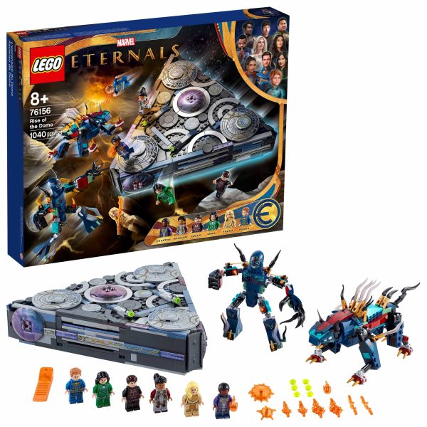 LEGO® Marvel Rise of the Domo (76156) lets kids explore the detailed interior of the Eternals’ spaceship then recreate the final battle with 6 superhero minifigures and 2 evil Deviants. Spaceship building toy and superhero battles If you’re looking for a new toy for a youngster, they’ll love this warship battle playset. Kids join 6 Eternals – Makkari, Ikaris, Thena, Sersi, Druig and Phastos – and explore their amazing spaceship. The 3 sides lift open to give access to the cockpit, weapons room, laboratory and more. But when the evil leader of the Deviants arrives with his accomplice, kids must use the spaceship to overcome the Deviants! If you’re buying for a minifigure fan, this is the only LEGO playset to feature the Druig and Phastos minifigures! Marvel Studios’ The Eternals playsets – Top superhero toys LEGO Marvel The Eternals brick building toys are action playsets with cool minifigures that inspire young imaginations and make ideal Christmas and birthday gifts. The LEGO® Marvel Rise of the Domo (76156) building toy takes kids inside the Eternals’ spaceship then lets them role-play endless battles with superhero minifigures and Deviant creatures. Includes 6 minifigures – Makkari, Ikaris, Thena, Sersi and the exclusive Druig and Phastos – 2 Deviant action figures, including Kro, the Deviant leader, a spaceship, weapons and accessories. Kids use their superhero skills in the final battle between the Eternals and the Deviants. The Eternals’ spaceship, with its detailed interior, ensures the imaginative play will be out of this world! Looking for a superhero building toy for kids? This LEGO® Marvel The Eternals playset, with 6 cool minifigures and 2 Deviant action figures, makes a great Christmas or birthday gift for kids aged 8+. With The Eternals’ spaceship measuring over 8” (22cm) long, LEGO® Marvel Rise of the Domo gives kids imaginative superhero action on an epic scale – and looks amazing in any youngster’s bedroom. This easy-to-build toy comes with simple, clear instructions that ensure kids can build, play and enjoy maximum imaginative fun with their Eternals superhero playset without delay. LEGO® Marvel The Eternals toys put new superhero movie action and adventure into kids’ hands! With cool, collectible characters, the imaginative role-play adventures will never end. LEGO® building toys meet demanding industry standards, which means they are consistent, compatible and connect and pull apart perfectly every time – and it’s been that way since 1958. LEGO® bricks and pieces are dropped, heated, crushed, twisted and analyzed to make sure your child’s construction toy meets stringent safety and quality standards.