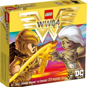 Young super heroes can relive Wonder Woman™ 1984 movie action with the LEGO® DC Wonder Woman vs Cheetah (76157) building kit. When Wonder Woman (Diana Prince™) encounters her archenemy, Cheetah (Dr Barbara Minerva™), at the transmitter tower, the scene is set for an epic battle! Wonder Woman vs Cheetah This action-packed playset gives kids double the fun. Down below in the bunker, Max™ tries to enter the tower, while overhead the transmitter panels rotate. Meanwhile, Wonder Woman and Cheetah confront each other. With super-cool features and so many possibilities for play, young super heroes will experience endless imaginative fun. Popular action minifigure toys from LEGO DC LEGO DC kids’ construction toys let children role-play as their favorite super hero in good vs evil conflicts to save the world! With legendary characters and cool gadgets, LEGO DC building sets make great gifts for kids, inspiring individual and group play that never ends. This 2-sided model includes a high-tech bunker and a revolving transmitter tower. When kids bring Wonder Woman™ (Diana Prince™) and her archenemy, Cheetah (Dr Barbara Minerva™), to the scene… anything can happen! A winged Wonder Woman™ and Cheetah minifigures provide super-hero action, while a Max™ minifigure is at the control center. High above, the transmitter tower rotates through 360 degrees and up and down. Kids can fix the Wonder Woman™ minifigure to the rotating transmitter. As she flies around the tower, Max™ stands at the controls. When the Super-Villain, Cheetah, arrives, it’s time for an epic battle! Boys and girls aged 7 and up will enjoy exciting, imaginative adventures with this popular LEGO® DC Wonder Woman™ toy. A hot, action-packed gift for all young super heroes. Measuring 7” (19 cm) high and 6” (17cm) wide, with a radar dish measuring 7” (20cm) across, the LEGO® DC Wonder Woman™ vs Cheetah (76157) set encourages imaginative play on a large scale. With no batteries required, kids can enjoy this Wonder Woman™ 1984 LEGO® DC playset whenever they want. Hands-on, battery-free play develops their creative thinking, imaginative role play and problem-solving skills. Looking for a super-hero playset for a kid who's new to LEGO® building toys? This Wonder Woman™ and Cheetah toy comes with an easy-to-follow guide that gets kids building and playing without delay. LEGO® DC playsets inspire imaginative group and solo play as kids recreate favorite movie scenes, make up stories of their own and put the awesome playsets on display in their room. LEGO® building bricks meet the highest industry standards to ensure they are consistent, compatible and connect and pull apart easily every time – and it’s been that way since 1958. LEGO® bricks and pieces are dropped, heated, crushed, twisted and analyzed to ensure every building set meets the highest global safety standards for your little super hero.