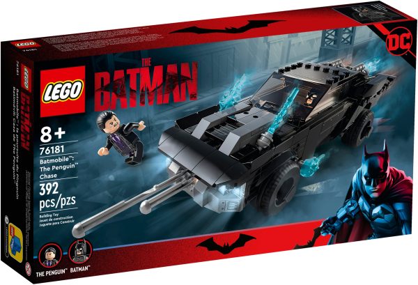 Kids with a passion for Batman™ will be captivated by the stand-out LEGO® DC Batman Batmobile™: The Penguin™ Chase (76181). This iconic, play-and-display Batmobile puts action from The Batman movie into the hands of kids aged 8+. Missile-launching Batmobile This battle-ready Batmobile features 2 spring-loaded shooters that launch mega missiles from the front, either simultaneously or individually, when kids press plates on the hood. The windshield and roof assembly lift off so the Batman minifigure can be sat in the cockpit. There’s even room for a passenger. The action can be turbocharged with the addition of blue-flame elements attached to the exhaust. The set features 2 minifigures: Batman, with a fabric cape, and The Penguin, with a shooter and hand-held rocket launcher, which includes an integrated stud-shooter that fires circular pieces. When the imaginative, super-hero adventures are over for the day, this versatile vehicle looks awesome displayed in kids’ rooms. Missile-firing Batmobile™ – LEGO® DC Batman™ Batmobile: The Penguin™ Chase (76181) puts supercharged, super-hero action from The Batman movie into kids’ hands 2 cool minifigures – As well as a buildable Batmobile™, the playset includes a Batman™ minifigure with a fabric cape and The Penguin™ minifigure with a shooter and hand-held rocket launcher Super-hero action – Young crime-fighters can take on an iconic Super-Villain and play out endless imaginative adventures with this awesome, armed crime-fighting machine Awesome weapons – The battle-ready Batmobile™ features 2 spring-loaded shooters that launch mega missiles when kids press plates on the hood Gift for ages 8 and up – This buildable Batmobile™ toy makes a great birthday or holiday gift for fans of Batman™ and supercool cars Epic play and display – The Batmobile™ measures over 2 in. (6 cm) high, 7.5 in. (20 cm) long and 3 in. (8 cm) wide and combines easily with other LEGO® DC Batman™ sets More creative fun – All LEGO® DC building toys provide young super heroes with premium-quality playsets designed to deliver endless imaginative play possibilities Quality guaranteed – LEGO® components fulfill stringent industry quality standards to ensure they are consistent, compatible and connect and pull apart perfectly every time Safety assured – LEGO® components are dropped, heated, crushed, twisted and analyzed to make sure they satisfy rigorous global safety standards