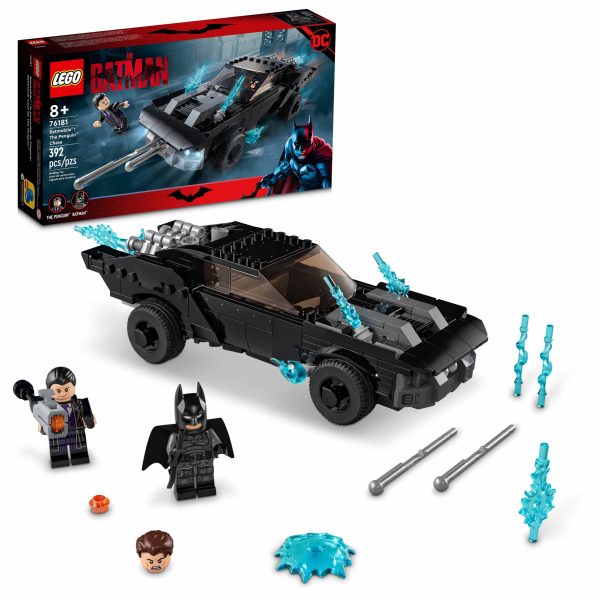 Kids with a passion for Batman™ will be captivated by the stand-out LEGO® DC Batman Batmobile™: The Penguin™ Chase (76181). This iconic, play-and-display Batmobile puts action from The Batman movie into the hands of kids aged 8+. Missile-launching Batmobile This battle-ready Batmobile features 2 spring-loaded shooters that launch mega missiles from the front, either simultaneously or individually, when kids press plates on the hood. The windshield and roof assembly lift off so the Batman minifigure can be sat in the cockpit. There’s even room for a passenger. The action can be turbocharged with the addition of blue-flame elements attached to the exhaust. The set features 2 minifigures: Batman, with a fabric cape, and The Penguin, with a shooter and hand-held rocket launcher, which includes an integrated stud-shooter that fires circular pieces. When the imaginative, super-hero adventures are over for the day, this versatile vehicle looks awesome displayed in kids’ rooms. Missile-firing Batmobile™ – LEGO® DC Batman™ Batmobile: The Penguin™ Chase (76181) puts supercharged, super-hero action from The Batman movie into kids’ hands 2 cool minifigures – As well as a buildable Batmobile™, the playset includes a Batman™ minifigure with a fabric cape and The Penguin™ minifigure with a shooter and hand-held rocket launcher Super-hero action – Young crime-fighters can take on an iconic Super-Villain and play out endless imaginative adventures with this awesome, armed crime-fighting machine Awesome weapons – The battle-ready Batmobile™ features 2 spring-loaded shooters that launch mega missiles when kids press plates on the hood Gift for ages 8 and up – This buildable Batmobile™ toy makes a great birthday or holiday gift for fans of Batman™ and supercool cars Epic play and display – The Batmobile™ measures over 2 in. (6 cm) high, 7.5 in. (20 cm) long and 3 in. (8 cm) wide and combines easily with other LEGO® DC Batman™ sets More creative fun – All LEGO® DC building toys provide young super heroes with premium-quality playsets designed to deliver endless imaginative play possibilities Quality guaranteed – LEGO® components fulfill stringent industry quality standards to ensure they are consistent, compatible and connect and pull apart perfectly every time Safety assured – LEGO® components are dropped, heated, crushed, twisted and analyzed to make sure they satisfy rigorous global safety standards