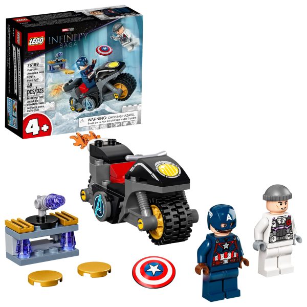 Help young super heroes develop creative building skills with this classic LEGO® Marvel playset. LEGO Marvel Captain America and Hydra Face-Off (76189) is designed especially for ages 4 and up. It encourages shared play and supports developmental benefits. A super start for little action heroes Created with young builders in mind, 4+ sets are packed with engaging details to ensure youngsters have a great play experience. Inside the box, each bag of bricks contains a complete model and character that kids can build quickly to get the play started fast! The set includes a partly constructed motorcycle to help kids begin construction “by myself”, and a fun, visual guide provides intuitive building instructions – ideal for kids who are unable to read fluently. Fun for all the family A LEGO 4+ playset is a special treat for any child, and for the rest of the family too. As adults pass on their construction skills, they share precious developmental milestones with their budding builder. LEGO® Marvel Captain America and Hydra Face-Off (76189) is a supercool, super-hero playset specially created to boost the imagination, dexterity and building confidence of youngsters aged 4 and up. Includes Captain America and Hydra agent minifigures, plus a buildable motorcycle and a disc shooter with detachable blaster. Kids push Captain America on his powerful motorcycle and battle an evil Hydra agent – just like in Marvel Studios’ Avengers: Age of Ultron – and dream up endless super-hero adventures of their own. A large Starter Brick and simple building steps ensure kids aged 4 and up can build with confidence as they assemble Captain America’s chunky-wheeled motorcycle. The motorcycle measures over 1.5 in. (4 cm) high, 4.5 in. (11 cm) long and 1.5 in. (4 cm) wide, big enough for epic adventures and perfectly sized for small hands to pick up and play with. A fun, visual guide provides intuitive building instructions – ideal for kids who can’t yet read. LEGO® 4+ sets introduce children to a universe of movie favorites, TV characters and everyday heroes that they will love to share with parents and other playtime partners. LEGO® components satisfy strict industry standards to ensure all 4+ sets are easy for little fingers to pick up, place and pull apart – it’s been that way since 1958. LEGO® bricks and pieces are dropped, heated, crushed, twisted and analyzed to make sure they fulfill rigorous child safety standards.