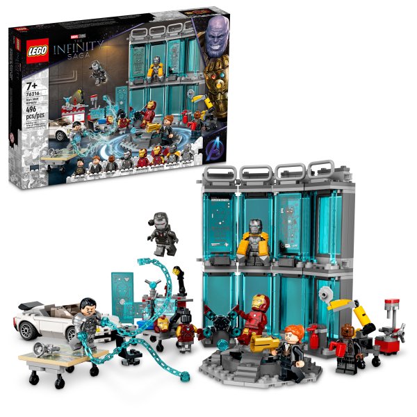 LEGO® Marvel Iron Man Armory (76216) is bursting with authentic details, cool features and iconic minifigures to delight any fan of Marvel Studios’ Infinity Saga movies. A packed playset for Iron Man fans aged 7+ This versatile and feature-packed playset takes kids into the famous room where Iron Man stores his high-tech suit gear. As well as the classic MK3, MK25 and MK85 Iron Man suits there is a workshop area with tools where kids can carry out repairs and a platform where the billionaire Super Hero can change into his chosen armor. There are also 3 holographic displays, a sports car, a robot assistant arm, loads of accessories and popular minifigures, including Tony Stark, Pepper Potts, Nick Fury, War Machine and Whiplash. In addition, the free LEGO Building Instructions app lets kids view, zoom and rotate the model as they build, providing an amazing sense of immersion and interaction during the construction process. Iron Man headquarters – Celebrate Marvel Studios’ Infinity Saga with the LEGO® Marvel Iron Man Armory (76216), packed with authentic details, features and minifigures Marvel characters – Includes 8 minifigures: MK3, MK25 and MK85 Iron Man suits, Tony Stark, Pepper Potts, Nick Fury, War Machine and Whiplash Realistic details – Familiar items from the movies include a sports car with Stark Expo model-map, a robot assistant arm, a work area with tools and loads of authentic accessories Versatile gift idea – This fun-filled set puts endless Iron Man action into the hands of young Super Heroes aged 7 and up Reconfigurable fun – Measuring over 6.5 in. (17 cm) high, 5 in. (13 cm) wide and 2.5 in. (6 cm) deep, and with multiple sections, kids can rearrange and reimagine as they create their own story lines Immersive building experience – The free LEGO® Building Instructions app lets users view, zoom and rotate the model as they build Expand the Super Hero fun – The extensive range of LEGO® Marvel building toys provide children with premium-quality playsets that deliver endless imaginative build-and-play possibilities Quality guaranteed – LEGO® components fulfill stringent industry quality standards to ensure they are consistent, compatible and connect and pull apart easily every time Safety assured – LEGO® components are dropped, heated, crushed, twisted and analyzed to make sure they satisfy rigorous global safety standards