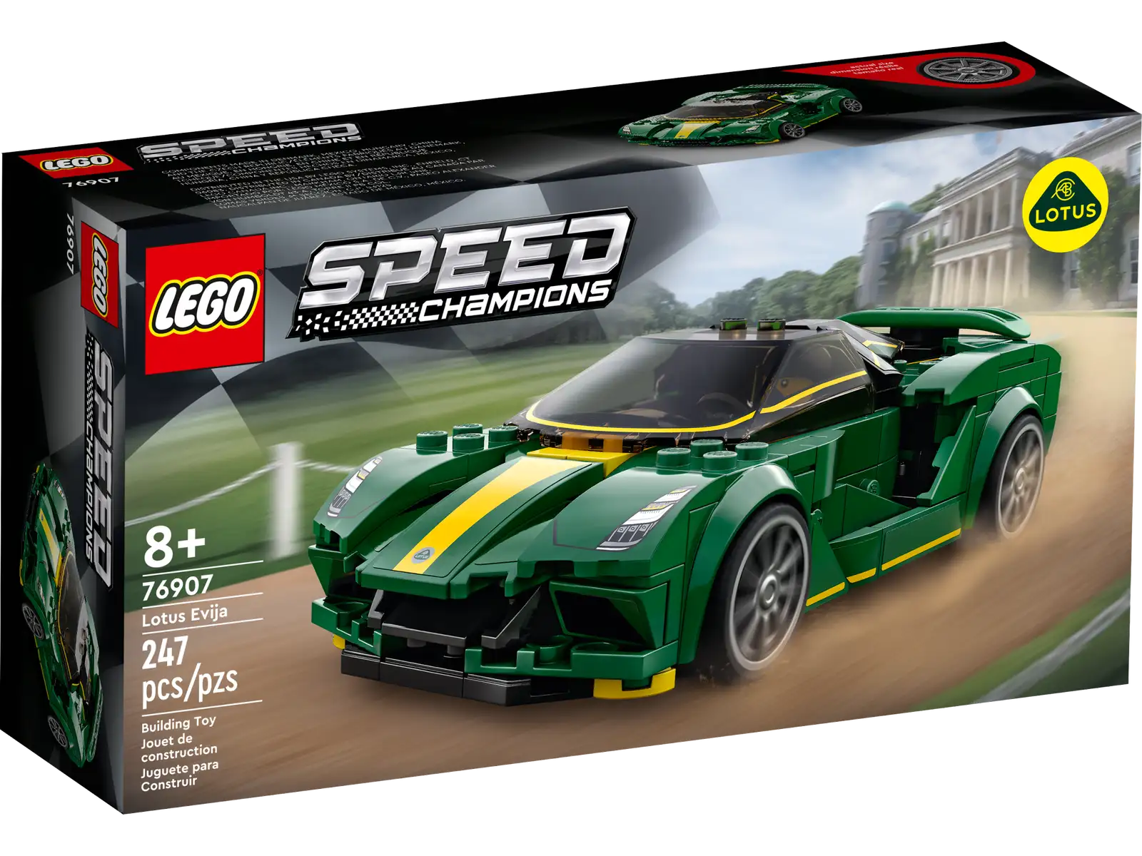 This LEGO® Speed Champions Lotus Evija (76907) captures the elegant simplicity and innovative design of the real-life all-electric hypercar. Perfect for kids and car enthusiasts of all ages, it provides an engaging building experience, is perfect for display and awesome for high-energy race action. Digital building instructions This collectible toy car includes printed and digital building instructions. Available in the free LEGO Building Instructions app for smartphones and tablets, the interactive digital guide comes with amazing zoom and rotate tools that allow you to visualize this model from all angles as you build. Recreating iconic vehicles LEGO Speed Champions playsets feature mini versions of the world’s leading and best-known vehicles. Perfect for display, these models are also great for exciting race action against others from the Speed Champions range. Recreate Britain’s first all-electric hypercar – LEGO® Speed Champions Lotus Evija (76907) replica model for car fans and kids who love imaginative play What’s in the box? – Everything you need to build a Lotus Evija replica model, plus a driver minifigure with a Lotus racing suit, crash helmet, wig and wrench Collect, play and display – Kids and car enthusiasts can explore the Lotus Evija’s innovative design as they build, before exhibiting the model or joining friends for Speed Champions racing action A gift for any occasion – This 247-piece LEGO® Speed Champions set can be given as a birthday, holiday or any-other-day gift for kids aged 8+ and those with a passion for high performance cars Packed with details – The Lotus Evija model measures over 1.5 in. (4cm) high, 6 in. (15cm) long and 2.5 in. (7cm) wide. Plenty of room for a 2-seat cockpit and lots of authentic detailing No batteries required – The racing action never stops with this toy hypercar playset. It’s powered by kids’ imaginations! Interactive digital building guide – Zoom, rotate and view this model from all angles as you build with the LEGO® Building Instructions app, available for smartphones and tablets Celebrating innovation and design – LEGO® Speed Champions sets give kids and car fans the chance to explore the world’s most iconic vehicles Putting quality in focus – LEGO® components meet strict industry standards to ensure they’re consistent, compatible and fun to build with – it’s been that way since 1958 Tested for safety – All LEGO® building toys are thoroughly tested to ensure every playset meets strict safety standards