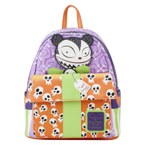 The Nightmare Before Christmas Scary Teddy Glow-in-the-Dark Mini-Backpack: Take a trip to Halloween Town with this The Nightmare Before Christmas Scary Teddy Glow-in-the-Dark Mini-Backpack! It is made of faux leather and features top zipper closure and front zippered pocket, adjustable straps, matching themed lining, applique, sliding, glow-in-the-dark, and printed details. This mini-backpack approximately measures 10 1/2-inches tall x 9-inches wide x 4 1/2-inches long. This would make a great gift for any Disney fan! Ages 15 and up.