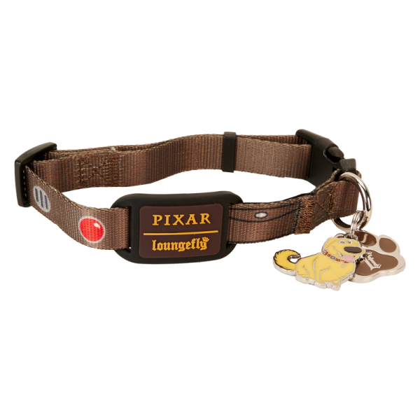 Teach your dog a new trick with the Loungefly Disney-Pixar Up 15th Anniversary Dug Collar! Inspired by the collar that allows Dug to communicate with humans, this accessory shows buttons, dials, and speakers along its printed nylon strap. The signature Loungefly plaque accompanies a crown on the collar’s buckle, and enamel charms shaped like a pawprint and Dug appear on the leash hook. Whether you’re roaming the neighborhood or touring Paradise Falls, this accessory adds stylish flair to your pet’s next big adventure. The Loungefly Disney-Pixar Up 15th Anniversary Dug Collar is made with durable nylon material and features printed details. Collar adjusts for safety/fit and includes shiny silver hardware. This collar is an officially licensed Disney-Pixar product. Collar dimensions: (Small) 0.5”W, Neck: 9”-13”; (Medium) 0.75”W, Neck: 13”-20”; (Large) 1”W, Neck: 18”-29”