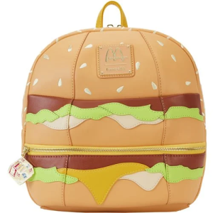 You'll be lovin' this McDonald's Big Mac Mini-Backpack! The faux leather mini-backpack features applique, embroidered and printed details - plus an enamel zipper charm! It measures approximately 10-inches tall x 10-inches long x 4 1/2-inches wide and is perfect for McDonald's fans ages 8 and up. All Loungefly items are vegan friendly, unless otherwise noted.