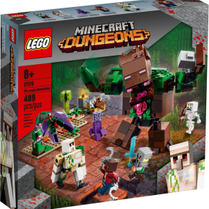 No one is safe in the jungle with LEGO® Minecraft™ The Jungle Abomination (21176). This creative build-and-play set features the must-have monster, plus a host of cool Minecraft characters and features. The ultimate Minecraft jungle giant Minecraft players will love to get their hands on this big, brawling beast. With its massive, movable head, opening mouth and arm made for crushing, the Jungle Abomination is the Minecraft jungle megastar. To encourage an entertaining variety of imaginative ways to play, the set also includes a Minecraft explorer, archaeologist, enchanted Creeper™, skeleton, iron golem and a buildable, articulated plant with grabbing petals. Kids who like to put their passion for Minecraft on show can make use of the highly reconfigurable environment to create endless eye-catching displays. LEGO® Minecraft™ The Jungle Abomination (21176) features the must-have Minecraft monster plus a host of cool Minecraft characters and features. As well as the iconic Jungle Abomination, the set includes explorer and archaeologist characters, an enchanted Creeper™, skeleton, iron golem and an articulated plant with grabbing petals. The Jungle Abomination is a fully posable character with movable arms, head, mouth, legs and waist – providing kids with endless play-and-display possibilities. Treat the Minecraft™ player in your life to something special. LEGO® Minecraft The Jungle Abomination makes a great birthday, Christmas or ‘just because’ gift for kids aged 8 and up. Measuring over 5 in. (15 cm) tall, the Jungle Abomination is ideal for hands-on imaginative play, creative display and combining with other LEGO® Minecraft™ sets. The Jungle Abomination stands firmly on a large baseplate. A movable plant monster, pedestal and bamboo plant stand on their own, smaller baseplates to maximize customizability. LEGO® Minecraft™ playsets give Minecraft players a new way to enjoy their favorite game, with characters, scenes and features brought to life with an imaginative mix of LEGO bricks and pieces. LEGO® building kits meet strict industry quality standards to ensure they are consistent, compatible and connect and pull apart perfectly every time – it’s been that way since 1958. LEGO® components are dropped, heated, crushed, twisted and analyzed to make surethey meet demanding global safety standards.