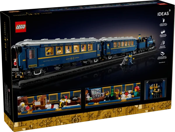 Hark back to the golden age of train travel as you build this stunning LEGO® Ideas display model (21344) of the Orient Express. An ideal gift for lovers of trains, travel and history, it features brick-built versions of the locomotive, tender, dining-car and sleeping-car, plus train tracks. Removable roofs allow easy viewing of the many authentic interior details of the dining-car and sleeping-car, including the inlaid panels and a mirror effect above the bed in the sleeping-car’s first-class room. All aboard! There are also 8 LEGO minifigures, including a railway station manager, duchess and a film director (based on the fan designer who created this set!). Find instructions in the box and on the LEGO Builder app to guide you through every step of the immersive creative experience. Building sets for adults Welcome to your zone. LEGO Sets for Adults is a carefully curated collection of top-quality models. Whatever your passion, there is a building project waiting for you. LEGO® Ideas The Orient Express Train (21344) – Embark on a creative journey to capture the vintage glamour and rich history of the Orient Express steam train in a detailed, buildable display model Includes 8 LEGO® minifigures – A duchess, conductor, train driver, waiter, railway station manager, scientist, writer and film director, plus assorted accessories and a buildable baggage cart Your carriage awaits – The tender, dining-car (voiture-restaurant) and sleeping-car (voiture-lits), each with removable roofs to view the interiors, and the locomotive, plus train tracks Authentic details – Inlaid panels and a mirror effect above the bed in the sleeping-car’s first-class room, an OE backgammon board, exterior decoration displaying the Paris–Istanbul route, and more Gift idea for adults – Treat yourself or give this 2,540-piece Orient Express steam train building set as a birthday present or holiday gift to train enthusiasts or lovers of travel and history Build and display – This collectible train model measures over 4.5 in. (12 cm) high, 46 in. (116 cm) long and 3 in. (8 cm) wide Rich history – Includes an illustrated booklet featuring the story of the Orient Express and interviews with the set’s fan designer and LEGO® designers, plus step-by-step building instructions The LEGO® fans’ choice – This collectible building set for adults is one of a diverse range of LEGO Ideas sets, each created by a fan designer, voted for by LEGO fans and produced by the LEGO Group Premium quality – LEGO® bricks satisfy rigorous industry quality standards to ensure that they connect simply and securely Safety assurance – LEGO® components are dropped, heated, crushed, twisted and carefully analyzed to make sure that they comply with strict global safety standards