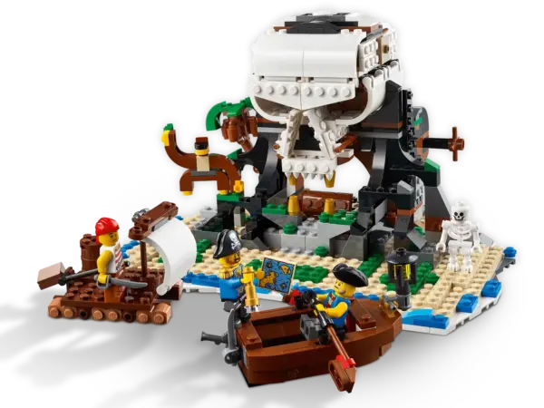 The high seas are calling! Swashbuckling adventures await pirate fans in the LEGO® Creator 3in1 Pirate Ship (31109) toy. This awesome, detailed set features a pirate ship with moving sails, cannons and a cabin with opening roof and sides, 3 minifigures, buildable figures including a shark and a parrot. This set gives 3 options for building: A LEGO® Creator 3in1 Pirate Ship (31109), Pirates’ Inn or Skull Island, to play solo or combine with other sets. The high seas are calling! The pirate ship measures over 14” (37cm) high, 18” (46cm) long and 7” (19cm) wide, meaning this thrilling toy is full of awesome details and big enough for serious solo and group play fun. Sturdy, fun, powerful – and full of details kids will love to discover. All LEGO® Sets are rigorously tested to satisfy child-safety standards