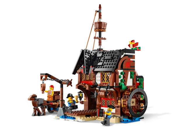 The high seas are calling! Swashbuckling adventures await pirate fans in the LEGO® Creator 3in1 Pirate Ship (31109) toy. This awesome, detailed set features a pirate ship with moving sails, cannons and a cabin with opening roof and sides, 3 minifigures, buildable figures including a shark and a parrot. This set gives 3 options for building: A LEGO® Creator 3in1 Pirate Ship (31109), Pirates’ Inn or Skull Island, to play solo or combine with other sets. The high seas are calling! The pirate ship measures over 14” (37cm) high, 18” (46cm) long and 7” (19cm) wide, meaning this thrilling toy is full of awesome details and big enough for serious solo and group play fun. Sturdy, fun, powerful – and full of details kids will love to discover. All LEGO® Sets are rigorously tested to satisfy child-safety standards