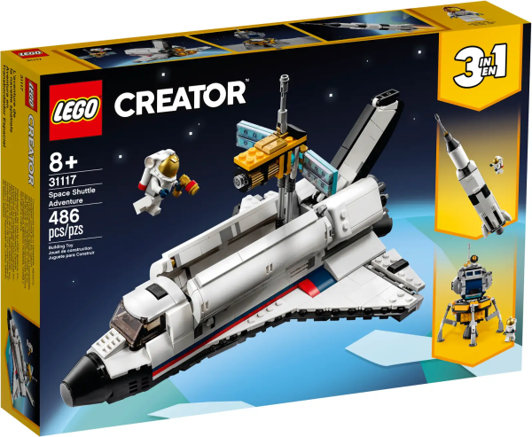 Kids will be thrilled to play out exciting space action with this LEGO® Creator 3in1 Space Shuttle Adventure (31117) building toy. It features a cockpit with a control panel and opening cargo doors that store an extendable arm with a satellite, plus retractable wheels, to inspire incredible roleplay. LEGO toys to enchant young builders Passionate space fans can enjoy 3 different build-and-play experiences with this LEGO Creator 3in1 toy set. They can build a Space Shuttle, then rebuild it into a rocket toy or lunar lander. The space toy set also comes with a cool astronaut minifigure, which can travel in all 3 space vehicles. Fun lasts longer with 3in1 LEGO sets LEGO Creator 3in1 playsets offer a world of possibilities with 3 different models to create in every box! Kids will be enthralled as they build, rebuild and build again! Creator 3in1 sets kick-start imaginative play with an impressive range of models, including fast cars, cool animals and fun-filled buildings. The LEGO® Creator 3in1 Space Shuttle Adventure (31117) toy set inspires incredible role-play action featuring 3 models in 1 – a Space Shuttle, rocket toy and lunar lander. Includes a new-for-2021 astronaut minifigure with a helmet and a multi-tool. The space explorer can travel in all 3 space vehicles to add an extra dimension to kids’ playtime. Creative youngsters can enjoy interstellar fun by choosing to fly a shuttle into space, blast off in a rocket toy or explore faraway planets ina 4-legged lunar lander. This space toy set makes the perfect gift for kids aged 8 and up who get excited about playing among the stars with awesome LEGO® toys. Measuring over 4 in. (12 cm) high, 11 in. (28 cm) long and 7 in. (19 cm) wide, the Space Shuttle toy is the perfect size to play with at home or to take to a friend’s house. The Shuttle features an extendable arm with a satellite and retractable wheels, while the rocket has cool engine details and the lunar lander has a detachable ascent module. Look out for other great new-for-2021 LEGO® Creator 3in1 sets including Ferris Wheel (31119) and Medieval Castle (31120). LEGO® Creator 3in1 sets let kids enjoy countless hours of immersive fun as they create action-packed stories around the 3 different models in every box. For more than 6 decades LEGO® building bricks have been made from high-quality materials to ensure they consistently connect and pull apart every time. LEGO® building bricks meet stringent global safety standards.