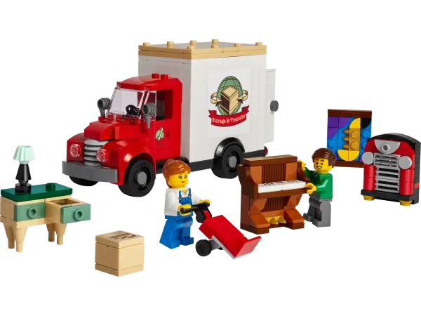 Introducing the LEGO® Icons Moving Truck (40586) building set, an immersive project for adults that’s sure to deliver hours of enjoyment. The set includes 2 LEGO minifigure movers who are on their way to deliver furniture to a jazz club. You can switch the minifigures’ expressions to tell fun stories, and the van has a removable roof and opening doors so you can fit all the accessories – including a jukebox and a piano – inside. Display your model as an eye-catching addition to any office or home. Build a moving truck – A detailed moving truck that features a removable roof and opening doors; everything included in the set fits inside the truck Meet the characters – The set comes with 2 LEGO® minifigure movers and furniture including a jukebox, piano and dresser Dimensions – This product measures over 4 in. (9 cm) high, 2 in. (5 cm) long and 6 in. (15 cm) wide