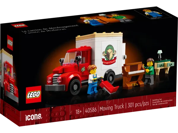 Introducing the LEGO® Icons Moving Truck (40586) building set, an immersive project for adults that’s sure to deliver hours of enjoyment. The set includes 2 LEGO minifigure movers who are on their way to deliver furniture to a jazz club. You can switch the minifigures’ expressions to tell fun stories, and the van has a removable roof and opening doors so you can fit all the accessories – including a jukebox and a piano – inside. Display your model as an eye-catching addition to any office or home. Build a moving truck – A detailed moving truck that features a removable roof and opening doors; everything included in the set fits inside the truck Meet the characters – The set comes with 2 LEGO® minifigure movers and furniture including a jukebox, piano and dresser Dimensions – This product measures over 4 in. (9 cm) high, 2 in. (5 cm) long and 6 in. (15 cm) wide