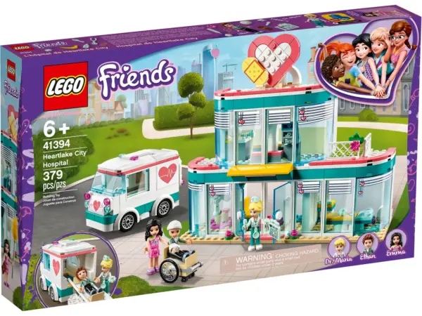 Kids can learn the value of caring for others while role-playing as a doctor, ambulance driver or patient with this LEGO® Friends Heartlake City Hospital toy playset (41394). It makes the best gift toy for children aged 6+ who will love acting out authentic scenarios in the hospital's reception area, the examination, recovery and storage rooms and its rooftop garden. So many ways to play! Buildable medical equipment, such as the X-ray scanner and microscope, plus bandage, stethoscope, syringe and thermometer accessories inspire imaginative play, as do the 3 mini-doll figures – LEGO Friends character Emma, Ethan and Dr. Maria. Add to the creative play possibilities with the toy ambulance to transport injured Ethan to the hospital, plus a stretcher and a wheelchair. Introducing LEGO Friends… LEGO Friends building sets are the best toys to encourage young kids to explore their interests with the help of the 5 girls from Heartlake City – Stephanie, Mia, Andrea, Emma and Olivia. Kids discover the joy of caring for others when role-playing as doctor, patient and visitor Emma, and recreate real-life scenarios with this colorful and detailed LEGO® Friends Heartlake City Hospital (41394) playset. The hospital’s examination room, with a buildable X-ray scanner, rooftop garden and medical accessories, plus 3 mini-doll figures – LEGO® Friends character Emma, Ethan and Dr. Maria – will spark children's creativity. Kids will love pretending to drive the LEGO® toy ambulance, which has space for a patient and a stretcher in the back. A mini-doll wheelchair and medical accessories add to the imaginative play options. There are so many ways to play with this 379-piece LEGO® set, making it a fun toy birthday gift, holiday gift or special surprise for kids aged 6+ to enjoy on their own or to share the fun with their friends. The LEGO® hospital measures just over 7” (19cm) high, 8” (22cm) wide and 2” (6cm) deep, so this compact set won't take up much storage space. Kids can also combine it with other LEGO® sets for even more playtime fun. No batteries are required with this building set for kids – constructed purely with LEGO® bricks, it is the best toy for powering up children’s free-thinking creativity, so the fun adventures never stop. Thinking of buying this doctor toy for someone new to LEGO® models? No problem – it comes with easy-to-follow, step-by-step building instructions. Open the box and away they go! Introduce young builders to the world of LEGO® Friends. A warm welcome awaits them in Heartlake City, where kids can explore their interests with their best friends by their side. LEGO® building bricks meet the highest industry standards plus our own quality criteria. Kids building this LEGO Friends playset will find the bricks connect strongly and pull apart easily every time. LEGO® bricks and pieces are tested in every way imaginable to guarantee that every young builder's LEGO Friends set meets the highest global safety and quality standards.