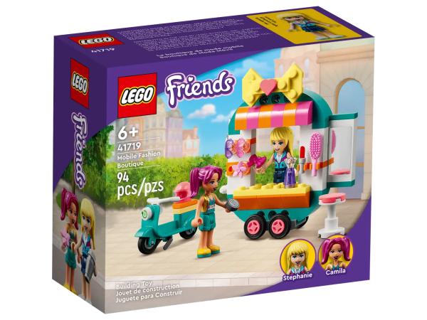Delight little style fans with an anytime treat of the LEGO® Friends Mobile Fashion Boutique (41719) playset. Kids aged 6+ can pretend to deliver amazing makeovers to the residents of Heartlake City with Stephanie as they tow the mobile shop behind the cool electric scooter. Fun accessories bring the play to life Little stylists get creative as they use the blow-dryer, scissors, brush, lipstick and perfume. Customers can also buy hair accessories from the pretend shop. To add to the fun there are clever functions – the mirror is hinged and can be packed away while on the move, and the scooter is detachable. Digital guides boost building fun As well as a paper guide, this set comes with Instructions PLUS. Available on the LEGO Building Instructions app, it includes zoom, ghost and rotate tools to help children understand the building process. It also lets them save their progress so they can jump back into the build anytime. Fun anytime gift for stylish kids – Treat little makeup artists aged 6+ to the LEGO® Friends Mobile Fashion Boutique (41719) so they can get creative delivering style fixes to Heartlake City Comes with 2 characters – This gift for little fashion lovers includes LEGO® Friends Stephanie and Camila as well as a buildable mobile boutique and a detachable electric scooter Beauty-styling pretend play – Little stylists act out giving their friends a makeover and selling fashion accessories to the neighborhood from a mobile beauty boutique towed by an electric scooter Creative accessories – Fashion and styling toy elements, such as a blow-dryer, scissors, brush, lipstick and perfume help stimulate kids’ imaginations Gift for kids who love fashion toys – Boutique playset makes the ideal impulse treat for little stylists aged 6+ who love shopping toys For play and display – The boutique and scooter measure over 3 in. (9 cm) high, 5 in. (13 cm) long and 1 in. (3 cm) wide when hitched together Interactive digital building – Using the LEGO® Building Instructions app, builders can zoom, rotate and visualize a digital version of their model as they build Quality guaranteed – LEGO® Friends sets fulfill stringent industry quality standards to ensure they are consistent, compatible and connect and pull apart perfectly every time Safety assured – the LEGO® components of this pretend shop have been tested to the max to ensure they satisfy rigorous global safety standards