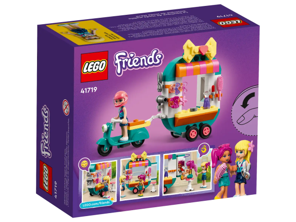 Delight little style fans with an anytime treat of the LEGO® Friends Mobile Fashion Boutique (41719) playset. Kids aged 6+ can pretend to deliver amazing makeovers to the residents of Heartlake City with Stephanie as they tow the mobile shop behind the cool electric scooter. Fun accessories bring the play to life Little stylists get creative as they use the blow-dryer, scissors, brush, lipstick and perfume. Customers can also buy hair accessories from the pretend shop. To add to the fun there are clever functions – the mirror is hinged and can be packed away while on the move, and the scooter is detachable. Digital guides boost building fun As well as a paper guide, this set comes with Instructions PLUS. Available on the LEGO Building Instructions app, it includes zoom, ghost and rotate tools to help children understand the building process. It also lets them save their progress so they can jump back into the build anytime. Fun anytime gift for stylish kids – Treat little makeup artists aged 6+ to the LEGO® Friends Mobile Fashion Boutique (41719) so they can get creative delivering style fixes to Heartlake City Comes with 2 characters – This gift for little fashion lovers includes LEGO® Friends Stephanie and Camila as well as a buildable mobile boutique and a detachable electric scooter Beauty-styling pretend play – Little stylists act out giving their friends a makeover and selling fashion accessories to the neighborhood from a mobile beauty boutique towed by an electric scooter Creative accessories – Fashion and styling toy elements, such as a blow-dryer, scissors, brush, lipstick and perfume help stimulate kids’ imaginations Gift for kids who love fashion toys – Boutique playset makes the ideal impulse treat for little stylists aged 6+ who love shopping toys For play and display – The boutique and scooter measure over 3 in. (9 cm) high, 5 in. (13 cm) long and 1 in. (3 cm) wide when hitched together Interactive digital building – Using the LEGO® Building Instructions app, builders can zoom, rotate and visualize a digital version of their model as they build Quality guaranteed – LEGO® Friends sets fulfill stringent industry quality standards to ensure they are consistent, compatible and connect and pull apart perfectly every time Safety assured – the LEGO® components of this pretend shop have been tested to the max to ensure they satisfy rigorous global safety standards