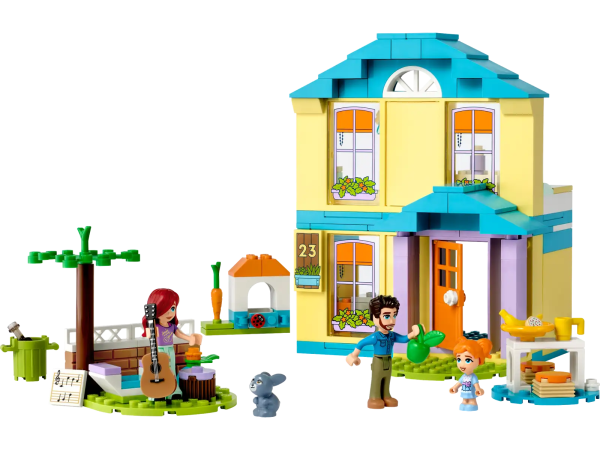 Young builders aged 4+ have lots to discover in this LEGO® Friends Paisley’s House (41724) set. The top floor includes a bedroom and bathroom and can be removed, making it easy to explore the kitchen below. There are accessories for role play, including snacks and fruit to eat at the outdoor table, plus a can for recycling. In the yard, there is a cozy corner where Paisley plays the guitar and writes music while keeping her pet bunny company. There’s even a carrot for the rabbit to snack on. Encourage young builders LEGO sets for ages 4+ come with a helpful Starter Brick – a sturdy base that offers a quick and fun building experience. Let the LEGO Builder app guide you and your child on an easy and intuitive building adventure. Zoom in and rotate models in 3D, save sets and track your progress. Welcome to the next generation of Heartlake City Kids make friends and discover exciting locations in the LEGO Friends universe, where they can enjoy creative play and act out real-lifeadventures. Paisley’s House toy set for kids aged 4+ – Introduce kids who love imaginative role play to the world of LEGO® building with this LEGO Friends Paisley’s House (41724) playset with removable top floor Includes 3 mini-dolls – Comes with characters Paisley, Ella and Jonathan, plus a pet bunny character with its own small house, and accessories including a brush, guitar, kitchenware, food, and more A house packed with friendship – This 2-story LEGO® Friends house features a kitchen, bedroom, bathroom, outdoor dining area, plus a cozy corner outdoor area where shy Paisley loves to relax A treat for kids – This LEGO® Friends toy set makes a fun reward or gift for kids aged 4 and up who love imaginative play Sized for play – This LEGO® Friends Paisley’s House toy measures over 6 in. (16 cm) high, 5 in. (13 cm) wide and 5 in. (12 cm) deep Intuitive instructions – The LEGO® Builder app guides you and your child on an intuitive building adventure with tools that let you zoom inand rotate models in 3D, save sets and track progress A new generation of Heartlake City – In January 2023, the LEGO® Friends universe expanded to introduce new characters and new locations to inspire even more role-play adventures A quality product – All LEGO® components meet strict industry standards to ensure they are consistent, compatible and easy to build with Safety first – LEGO® Friends bricks and pieces are dropped, heated, crushed, twisted and analyzed to make sure they meet stringent global safety standards