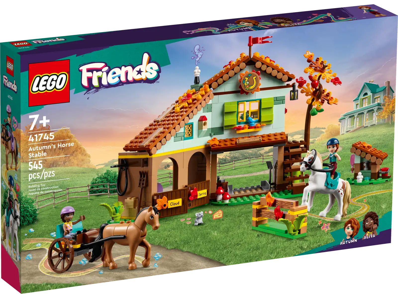 Give little horse lovers ages 7 and up a treat with this LEGO® Friends Autumn’s Horse Stable (41745) buildable toy. The set comes with Autumn and Aliya mini-dolls, plus 2 horse characters and accessories for creative play. Kids can care for the horses and hitch them to the carriage, before going for a ride. They can enjoy getting to know the characters too. Autumn and Aliya have very different personalities but are the best of friends. They are just as happy spending quiet time together as theyare having adventures. Above the stables, there is a cozy kitchen and a sleeping area complete with hay beds. Just what every horse lover dreams of! Boost the fun Kids can enjoy an easy and intuitive building adventure with the LEGO Builder app. Here they can zoom in and rotate models in 3D, save sets and track their progress. Welcome to the next generation of Heartlake City Kids can make friends, discover exciting locations and act out real-life adventures in the LEGO Friends universe. Horse-care fun for kids aged 7+ – Young horse lovers can imagine caring for their own horses as they build and play with this fun LEGO® Friends Autumn’s Horse Stable toy (41745) 2 mini-dolls and accessories – The set comes with LEGO® Friends characters Autumn and Aliya, plus 2 horse characters and lots of horse-care accessories Look after the horses – The accessories help kids learn about caring for horses and include a pitchfork, shovel, brush, bucket and a hammer to check the horseshoes Let’s take a ride! – The set includes a carriage with space for both mini-dolls. There’s also an obstacle for the horses to jump over and lots of horse-care accessories A gift for horse lovers – Know a child who adores horses? This buildable stable set makes a gift idea for any horseback rider or animal lover aged 7 and up Sized for young builders – The toy horse stable measures over 7.5 in. (19 cm) high, 11 in. (28 cm) wide and 5.5 in. (14 cm) deep A helping hand – Discover intuitive instructions in the LEGO® Builder app, where builders can zoom in and rotate models in 3D, track their progress and save sets as they develop new skills A new generation of Heartlake City – In January 2023, the LEGO® Friends universe expanded to introduce new characters and new locations to inspire more role-play adventures A quality product – All LEGO® components meet strict industry standards to ensure they are consistent, compatible and easy to build with: it’s been that way since 1958 Safety first – LEGO® Friends bricks and pieces are dropped, heated, crushed, twisted and analyzed to make sure they meet stringent global safety standards