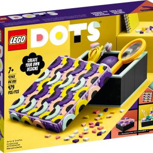 Looking for a fun, useful arts-and-crafts gift for ages 6 and up? Make any kid or crafts fan happy with this creative LEGO® DOTS Big Box (41960) kit! The set features a large black box and a removable lid, plus lots of bright neon-colored and toned-down pastel tiles for decorating. Assembly is an easy and intuitive process. Kids can put the box and lid together and then create endless designs on the top and sides of the lid to make it uniquely theirs. When they’re done decorating, they can store their treasures safely inside, add the lid and show off their stylish designs. Creative DIY storage DOTS sets introduce kids to the joy of LEGO play and creativity as they make and decorate the different sets. Anything goes with this clever storage box because the magic and control lie in a child’s imagination. DOTS sets are packed with possibilities to inspire imaginative play for creative kids. Make it, design it, use it – Surprise any kid or arts-and-crafts fan with this LEGO® DOTS Big Box (41960) craft kit. The creative fun begins when they open the package and start making the box Endless design possibilities – Kids can boost their imagination and creative skills as they play with a kit featuring a box and a removable, design-ready, black lid, plus neon and pastel tiles Creativity in a kit – This set works on its own for quick, imaginative originality. Kids can also use anyof the LEGO® DOTS Extra DOTS bags or boxes (sold separately) to expand their designs Arts-and-crafts treat for ages 6+ – Any creative DIY fan will love this customizable kit. The storage box, removable lid and colorful tiles will make a fun gift for kids with a passion for crafts Room for treasures – the box measures over 5.5 in. (14 cm) square and over 2.5 in. (7 cm) high, so there’s lots of storage space inside and room on the lid for kids to get creative Decorating starts quickly – Easy-to-follow inspiration in the packaging makes creating a snap, with tiles in pastel and neon colors so kids can really show off their passion for design Design confidence and freedom – This LEGO® DOTS kit represents open creativity. The easy-to-assemble box and lid offer endless chances to build children’s ingenuity and poise through fun Unlimited play and self-expression – LEGO® DOTS sets give kids the joy of LEGO play through creating and personalizing their own jewelry or room decoritems Uncompromising quality – Ever since 1958, LEGO® components have met stringent industry standards to ensure they connect consistently Safety first – LEGO® components are dropped, heated, crushed, twisted and analyzed to make sure this LEGO DOTS Big Box set meets rigorous global safety standards