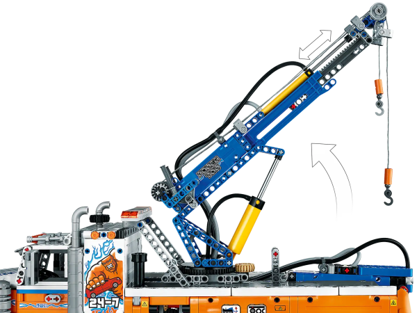 Open up the world of engineering with this LEGO® Technic™ Heavy-duty Tow Truck (42128) model. Packed with details, it’s a great tribute to the world’s best-loved tow trucks. Check out its authentic grille, air filters, lights, tailpipe, and fresh color scheme. Then explore all the pneumatic and mechanical functions that make this model so realistic. A construction toy packed with working functions This tow truck toy with crane is filled with impressive features. Open the hood to see the 6-cylinder inline engine with moving pistons. Steer by rotating the pin on the roof. Activate the crane, pump up the boom, pull out the winch and extend the outriggers. And for the first time in LEGO Technic history, this vehicle has a lifting axle to pull down extra wheels and spread the weight of loads. A great introduction to engineering LEGO Technic sets feature realistic movement and mechanisms that introduce LEGO builders to the universe of engineering in an approachable and realistic way. Explore the engineering brilliance of classic tow trucks with this LEGO® Technic™ Heavy-duty Tow Truck 42128 toy building kit. Enjoy the build, then explore the model’s many features and functions. Just like a real heavy-duty tow truck, this model features pneumatic pump functions including an extending lifting boom, a lifting crane boom and an extending crane boom. Check out all the mechanical functions like the rotating crane, working winch, outriggers, boom, plus the lifting axle which pulls down extra wheels for uneven loads – a first for LEGO® Technic™! This truck toy set makes a cool gift for kids and teens aged 11 and up who love mechanical toys. It’s also a great set for kids and adults to explore together while learning about engineering. This tow truck with crane model measures over 8.5 in. (22 cm) high (with crane down), 23 in. (58 cm) long (with boom down) and 5.5 in. (14 cm) wide (with outriggers up). Steer the truck by rotating the pin on top of the roof. Open the hood to see the 6-cylinder inline engine with moving pistons. Classic tow truck design details include the authentic grille, air filters and fresh color scheme. The LEGO® Technic™ universe offers advanced building toys for LEGO fans who are ready for their next building challenge. LEGO® Technic™ components meet rigorous industry standards to ensure they are consistent, compatible and connect reliably every time. LEGO® Technic™ components are dropped, heated, crushed, twisted and analyzed to make sure they meet strict global safety standards.