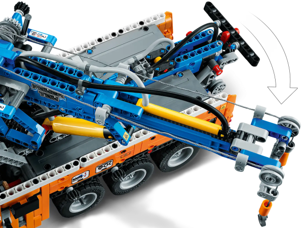 Open up the world of engineering with this LEGO® Technic™ Heavy-duty Tow Truck (42128) model. Packed with details, it’s a great tribute to the world’s best-loved tow trucks. Check out its authentic grille, air filters, lights, tailpipe, and fresh color scheme. Then explore all the pneumatic and mechanical functions that make this model so realistic. A construction toy packed with working functions This tow truck toy with crane is filled with impressive features. Open the hood to see the 6-cylinder inline engine with moving pistons. Steer by rotating the pin on the roof. Activate the crane, pump up the boom, pull out the winch and extend the outriggers. And for the first time in LEGO Technic history, this vehicle has a lifting axle to pull down extra wheels and spread the weight of loads. A great introduction to engineering LEGO Technic sets feature realistic movement and mechanisms that introduce LEGO builders to the universe of engineering in an approachable and realistic way. Explore the engineering brilliance of classic tow trucks with this LEGO® Technic™ Heavy-duty Tow Truck 42128 toy building kit. Enjoy the build, then explore the model’s many features and functions. Just like a real heavy-duty tow truck, this model features pneumatic pump functions including an extending lifting boom, a lifting crane boom and an extending crane boom. Check out all the mechanical functions like the rotating crane, working winch, outriggers, boom, plus the lifting axle which pulls down extra wheels for uneven loads – a first for LEGO® Technic™! This truck toy set makes a cool gift for kids and teens aged 11 and up who love mechanical toys. It’s also a great set for kids and adults to explore together while learning about engineering. This tow truck with crane model measures over 8.5 in. (22 cm) high (with crane down), 23 in. (58 cm) long (with boom down) and 5.5 in. (14 cm) wide (with outriggers up). Steer the truck by rotating the pin on top of the roof. Open the hood to see the 6-cylinder inline engine with moving pistons. Classic tow truck design details include the authentic grille, air filters and fresh color scheme. The LEGO® Technic™ universe offers advanced building toys for LEGO fans who are ready for their next building challenge. LEGO® Technic™ components meet rigorous industry standards to ensure they are consistent, compatible and connect reliably every time. LEGO® Technic™ components are dropped, heated, crushed, twisted and analyzed to make sure they meet strict global safety standards.