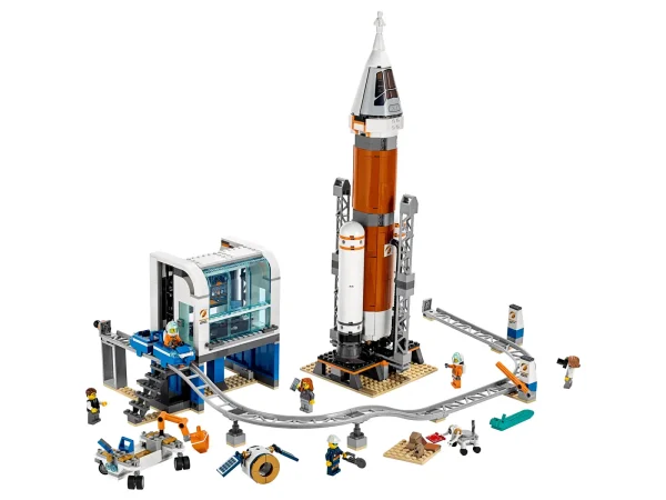 You were born to explore the universe! Build and inspire the next generation of astronauts with LEGO® Space rockets and vehicles – Let’s Go! Give young space adventurers a treat with a NASA-inspired toy rocket launch set. This awesome LEGO® City 60228 Deep Space Rocket and Launch Control kids’ toy features a modular, multi-stage rocket with cockpit, booster and payload storage modules, and a monorail system with stops at the rocket, research area with geode retrieval training and launch control tower. There’s also a launchpad with opening tower arms, rover with articulated, new-for-June-2019 grappling arm and launch control tower with detachable window section, fold-out function and a countdown function. Kids can use a mobile device as a screen for interactive play opportunities with the City Explorers app. Give any LEGO builder an amazing building experience with Instructions PLUS, available in the LEGO Life app for smartphones and tablets. Includes 6 LEGO® City minifigures: 2 astronauts, 2 scientists, Launch Director and a ground crew technician, plus a robot figure. Features a modular, multi-stage NASA-inspired rocket that can be customized in different ways with the booster, payload storage and 2-minifigure cockpit modules, rover with articulated, new-for-June-2019 grappling arm, space telescope with folding solar panels and magnifying glass, plus a monorail system with multi-stop track and 2 cars. The detailed toy playset includes an opening launch control tower with removable window, 2 desks with small screens, large screens for countdown and monitoring of the telescope and space to insert a mobile device, as well as a launchpad with opening tower arms to launch the rocket, plus a ground research area with a tile with secret symbol Accessory elements include 2 new-for-June-2019 geodes, 2 helmets with blue visors, a magnifying glass, scanner element, tile with secret symbol, circular saw, wrench, cell phone, 4 water elements and a camera, plus a brick separator. Lower the gates to stop the monorail cars along the route and help climb aboard or exit a car. Aim the robot’s scanner over the tile in the research area to see the secret symbol. Set a mobile device into the launch control tower to experience the interactive play options available when connected to the LEGO® City Explorers app. Drop the tower arms on the launchpad to launch the rocket and head to space. Use the LEGO® Life app to access the intuitive Instructions PLUS building instructions. Help even younger builders through the building process, with easy-to-use zoom, rotate and ghost-mode functions to visualize their creations as they go. Download the LEGO® Life app at the iOS or Android app store. Ask your parents’ permission before going online. Rocket standing measures over 16” (42cm) high, 4” (11cm) wide and 2” (6cm) deep. Space telescope with wings closed measures over 3” (9cm) long and 1 (3cm) wide. Rover with arm retracted measures over 1” (5cm) high, 3” (9cm) long and 2” (7cm) wide. Launch Control closed measures over 7” (18cm) high, 5” (13cm) wide and 5” (13cm) deep. Launchpad with closed tower arms measures over 9” (24cm) high, 4” (12cm) wide and 4” (12cm) deep. Monorail measures over 1” (3cm) high, 3” (10cm) long and 1” (3cm) wide. Monorail track measures over 3” (8cm) high,14” (36 cm) deep and 18” (47cm) wide.