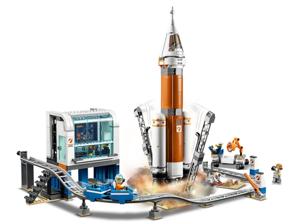 You were born to explore the universe! Build and inspire the next generation of astronauts with LEGO® Space rockets and vehicles – Let’s Go! Give young space adventurers a treat with a NASA-inspired toy rocket launch set. This awesome LEGO® City 60228 Deep Space Rocket and Launch Control kids’ toy features a modular, multi-stage rocket with cockpit, booster and payload storage modules, and a monorail system with stops at the rocket, research area with geode retrieval training and launch control tower. There’s also a launchpad with opening tower arms, rover with articulated, new-for-June-2019 grappling arm and launch control tower with detachable window section, fold-out function and a countdown function. Kids can use a mobile device as a screen for interactive play opportunities with the City Explorers app. Give any LEGO builder an amazing building experience with Instructions PLUS, available in the LEGO Life app for smartphones and tablets. Includes 6 LEGO® City minifigures: 2 astronauts, 2 scientists, Launch Director and a ground crew technician, plus a robot figure. Features a modular, multi-stage NASA-inspired rocket that can be customized in different ways with the booster, payload storage and 2-minifigure cockpit modules, rover with articulated, new-for-June-2019 grappling arm, space telescope with folding solar panels and magnifying glass, plus a monorail system with multi-stop track and 2 cars. The detailed toy playset includes an opening launch control tower with removable window, 2 desks with small screens, large screens for countdown and monitoring of the telescope and space to insert a mobile device, as well as a launchpad with opening tower arms to launch the rocket, plus a ground research area with a tile with secret symbol Accessory elements include 2 new-for-June-2019 geodes, 2 helmets with blue visors, a magnifying glass, scanner element, tile with secret symbol, circular saw, wrench, cell phone, 4 water elements and a camera, plus a brick separator. Lower the gates to stop the monorail cars along the route and help climb aboard or exit a car. Aim the robot’s scanner over the tile in the research area to see the secret symbol. Set a mobile device into the launch control tower to experience the interactive play options available when connected to the LEGO® City Explorers app. Drop the tower arms on the launchpad to launch the rocket and head to space. Use the LEGO® Life app to access the intuitive Instructions PLUS building instructions. Help even younger builders through the building process, with easy-to-use zoom, rotate and ghost-mode functions to visualize their creations as they go. Download the LEGO® Life app at the iOS or Android app store. Ask your parents’ permission before going online. Rocket standing measures over 16” (42cm) high, 4” (11cm) wide and 2” (6cm) deep. Space telescope with wings closed measures over 3” (9cm) long and 1 (3cm) wide. Rover with arm retracted measures over 1” (5cm) high, 3” (9cm) long and 2” (7cm) wide. Launch Control closed measures over 7” (18cm) high, 5” (13cm) wide and 5” (13cm) deep. Launchpad with closed tower arms measures over 9” (24cm) high, 4” (12cm) wide and 4” (12cm) deep. Monorail measures over 1” (3cm) high, 3” (10cm) long and 1” (3cm) wide. Monorail track measures over 3” (8cm) high,14” (36 cm) deep and 18” (47cm) wide.