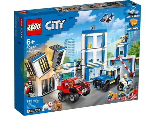 Everything is awesome about the LEGO® City Police Station (60246) playset. Little law enforcers and fans of the LEGO City TV series will love creating stories with a host of fun characters, including Duke DeTain, Chief Wheeler and Daisy Kaboom. This exciting set includes a police station with a light-brick searchlight and a police car with sound-brick siren, plus a cool truck, motorcycle and surveillance drone. A building toy with a little extra With this toy playset you get a simple building guide and Instructions PLUS! Part of the free LEGO Life app for smartphones and tablets, this interactive building guide features zoom and rotate viewing tools that help budding LEGO builders become master builders. LEGO City – Cool toys for kids LEGO City police playsets deliver an exciting build-and-play experience. With realistic vehicles, detailed buildings and fun characters, kids can create stories and scenarios that depict real city life in a fun and imaginative way. Here’s a great building set for kids who love action-packed building toys. This LEGO® City Police Station (60246) playset has an exploding cell, cool vehicles and fun characters. The fun starts the moment you open the box. What’s in the box? A toy police station, 2 trucks, a motorcycle and a drone. You also get 6 minifigures, including Duke DeTain, Chief Wheeler and Daisy Kaboom from the LEGO® City TV series, plus 2 dog figures. Children can have fun with the feature-rich police headquarters model with jailbreak explosion function and light-brick searchlight, plus a police car with a sound-brick siren – a delight for LEGO® City police fans. This LEGO® City Police Station playset is ideal for children aged 5 and up. It makes a great Christmas, birthday or any-other-day gift for kids who love role-play toys, model vehicles and action toys. When built, the toy police station building measures over 9” (24cm) high, 18” (48cm) wide, and 5” (15cm) deep, while the police truck measures over 2" (6cm) high, 4" (12cm) long and 2" (7cm) wide. Both the sound brick and light brick in this playset require a 1xCR1216 coin cell battery. The good news? They’re included! So the sound and light play can start right away. You’ll find a simple building guide in the box. Or you can download Instructions PLUS – part of the free LEGO® Life app. This interactive building guide with zoom-and-rotate viewing tools makes building child's play! LEGO® City police sets nurture kids' physical skills and confidence with feature-rich buildings, realistic vehicles and fun characters that inspire open-ended creative play. LEGO® building bricks meet the highest industry standards as well as The LEGO Group's rigorous quality criteria, so they're consistent, compatible and easily click together and apart – every time. At The LEGO Group, we drop, squash, twist, heat, bite, bend, scratch and stretch LEGO® bricks and pieces to make sure every playset meets the highest global safety and quality standards.