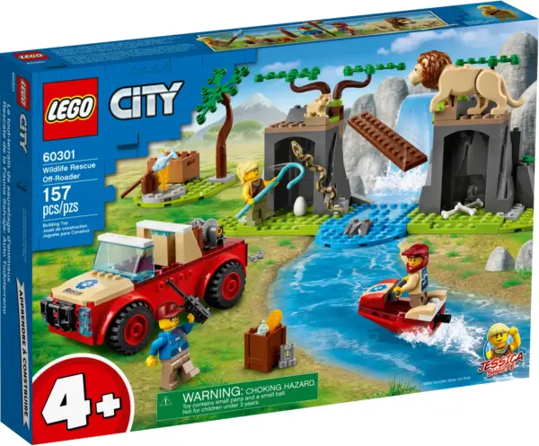 Kids can become everyday heroes with this LEGO® City Wildlife Rescue Off-Roader (60301) playset, featuring an animal-rescue team including LEGO City Adventures TV series hero Jessica Sharpe, plus a lion, lion cub and a snake with its egg. Just add the river setting, toy water scooter and 4x4 to set the scene for exciting wildlife-rescue adventures. Fun for all the family LEGO 4+ sets deliver hours of fun for kids, friends and families. Each set comes with a simple building guide and a Starter Brick element to help youngsters along. And with 4+ sets, you also get Instructions PLUS – part of the LEGO Building Instructions app. This interactive building guide, with zoom and rotate viewing tools, really does make LEGO building child’s play. The awesome world of LEGO City LEGO City Wildlife playsets put kids at the heart of the action, with iconic animals, realistic settings, cool vehicles and inspiring characters that stimulate imaginative role play based on real-life events. This LEGO® City Wildlife Rescue Off-Roader (60301) playset is perfect for kids aged 4 and up who love animals and imaginative play, and for fans of the LEGO City Adventures TV series. What’s in the box? This playset has all kids need to build a toy 4x4, water scooter and savanna setting, with Jessica Sharpe, ranger and explorer minifigures, plus lion, lion cub and snake figures. Kids can activate the collapsing bridge function, work the off-roader’s winch and enjoy realistic wildlife stories with iconic animals and the LEGO® City Adventures TV series character Jessica Sharpe. A great gift idea for birthdays or any other occasion. Delivering hours of fun for kids aged 4 and up, it can be combined with other LEGO® City Wildlife sets for more animal-themed adventures. When built, the Wildlife Rescue Off-Roader toy measures over 2 in. (6 cm) high, 5.5 in. (14 cm) long and 2.5 in. (7 cm) wide. LEGO® accessories include a toy snake egg, snake grabber, 2 crates, binocular, walkie-talkie, camera, bones, bottle, sausage and a hairbrush. This LEGO® 4+ playset includes printed and digital building instructions, plus a Starter Brick element, so even first-time builders can take pride in constructing their own LEGO toys! LEGO® City Wildlife playsets put kids at the heart of the action, helping them develop confidence and key life skills as they play out exciting stories and scenarios that depict life in a fun way. All LEGO® City components meet strict industry standards to ensure they are compatible and connect and pull apart consistently every time. All LEGO® pieces are rigorously tested to make sure every building set meets stringent global safety standards.