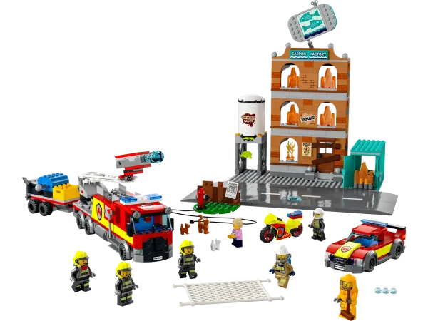 This LEGO® City Fire Brigade (60321) toy playset is packed with inspiration for imaginative play. Designed for ages 7 and up, it includes a 3-level sardine factory with fold-back LEGO flames and a ‘secret sauce’ vat, plus a firetruck and trailer that shoot water elements, a fire motorbike and a fire chief’s pickup. Add the kitten and cat figures and 7 minifigures, including 2 LEGO City TV characters, and let the play begin! Printed and digital building instructions This set includes a printed building guide and interactive digital building instructions. Available in the free LEGO Building Instructions app for smartphones and tablets, the intuitive digital guide comes with amazing zoom and rotate tools that allow kids to visualize each model from all angles as they build. Creative play for kids LEGO City playsets put kids at the heart of the action, with feature-rich buildings, realistic vehicles and exciting characters that inspire imaginative play based on real-life scenarios. Firefighter playset for kids aged 7 and up – Take kids to the heart of the action with this multi-model LEGO® City Fire Brigade (60321) set, complete with 2 LEGO City Adventures TV series characters What’s in the box? – All kids need to build a toy fire truck, trailer, motorbike, fire pickup, sardine factory fire setting and more, plus 7 minifigures, a cat figure and 2 kitten figures Fun functions add to kids' play – Launch LEGO® water elements to knock back the flames, activate a back draft function in the cargo container and spill ‘secret sauce’ elements from the factory vat A gift for any occasion – This LEGO® City toy playset can be given as a birthday, holiday or any-other-day surprise to young LEGO builders and fans of the LEGO City Adventures TV series Dimensions – When built, the sardine factory measures over 12 in. (30 cm) high, 13.5 in. (34 cm) wide and 12.5 in. (32 cm) deep Lots of minifigure accessories – LEGO® accessories include a life net, broom, shovel, fire axe and a fire extinguisher Printed and digital building guides – Kids can zoom, rotate and visualize the finished models as they build with the free LEGO® Building Instructions app for smartphones and tablets Exploring the world through play – LEGO® City playsets nurture kids’ physical skills and confidence through creative play Quality assured – All LEGO® components meet strict industry standards to ensure they are consistent, compatible and fun to build with: it’s been that way since 1958 Putting safety first – LEGO® bricks and pieces are dropped, heated, crushed, twisted and analyzed to make sure they meet stringent global standards for safety