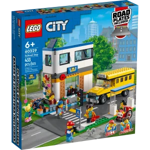 Exciting school adventures await with this LEGO® City School Day (60329) playset, featuring 2 classrooms and a yard with a climbing wall and hopscotch, plus a toy school bus and bicycle. The Road Plates, with crosswalk and bike lane, can also be used to connect to other LEGO sets, and with 7 minifigures, including 2 LEGO City Adventures TV series TV characters, there’s plenty of inspiration for imaginative play. Build-and-play fun for kids aged 6 and up This LEGO construction set includes astep-by-step printed building guide and interactive digital building instructions. Available in the free LEGO Building Instructions app for smartphones and tablets, the digital guide comes with intuitive zoom and rotate tools that allow kids to visualize each model from all angles as they build. A world of imaginative play LEGO City playsets put kids at the heart of the action with detailed structures, realistic vehicles and inspiring characters that nurture open-ended play based on real-life scenarios. LEGO® City school-themed playset for kids aged 6+ – The LEGO City School Day (60329) toy playset is packed with details for imaginative play What’s in the box? – All kids need to build a 2-level school building with schoolyard, toy school bus, bus stop, bike and 7 minifigures, including 2 LEGO® City TV characters, plus a squirrel figure Creative play for kids – The school has 2 classrooms filled with toy equipment for imaginative play, including a Bunsen burner, anatomical skeleton, desks, blackboard, guitar, drums and a microphone A gift for a special occasion – This LEGO® kids’ toy can be given as a birthday, holiday or any-other-day gift for young LEGO builders aged 6 and up A school built for play – When constructed, this school building set measures over 6 in. (15 cm) high, 10.5 in. (27 cm) wide and 10 in. (25 cm) deep. Includes LEGO® minifigure accessories – This school-themed playset comes with fun minifigure accessories for imaginative play, including a camera, helmets, backpacks, guitar and drumsticks Interactive digital building guide included – Kids can zoom, rotate and view models from all angles as they build with the LEGO® Building Instructions app, available for smartphones and tablets Kids learn as they play – Children grow confidence and key life skills as they build and play Putting quality in focus – All LEGO® components meet strict industry standards to ensure they are consistent, compatible and fun to build with: it’s been that way since 1958 Putting safety first – LEGO® bricks and pieces are dropped, heated, crushed, twisted and analyzed to make sure they meet stringent global standards for safety