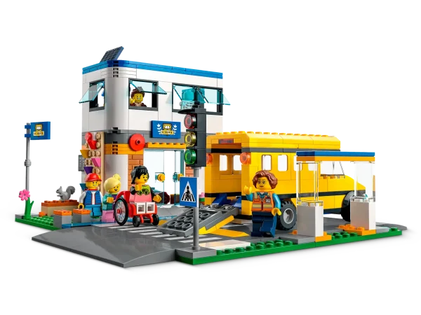 Exciting school adventures await with this LEGO® City School Day (60329) playset, featuring 2 classrooms and a yard with a climbing wall and hopscotch, plus a toy school bus and bicycle. The Road Plates, with crosswalk and bike lane, can also be used to connect to other LEGO sets, and with 7 minifigures, including 2 LEGO City Adventures TV series TV characters, there’s plenty of inspiration for imaginative play. Build-and-play fun for kids aged 6 and up This LEGO construction set includes astep-by-step printed building guide and interactive digital building instructions. Available in the free LEGO Building Instructions app for smartphones and tablets, the digital guide comes with intuitive zoom and rotate tools that allow kids to visualize each model from all angles as they build. A world of imaginative play LEGO City playsets put kids at the heart of the action with detailed structures, realistic vehicles and inspiring characters that nurture open-ended play based on real-life scenarios. LEGO® City school-themed playset for kids aged 6+ – The LEGO City School Day (60329) toy playset is packed with details for imaginative play What’s in the box? – All kids need to build a 2-level school building with schoolyard, toy school bus, bus stop, bike and 7 minifigures, including 2 LEGO® City TV characters, plus a squirrel figure Creative play for kids – The school has 2 classrooms filled with toy equipment for imaginative play, including a Bunsen burner, anatomical skeleton, desks, blackboard, guitar, drums and a microphone A gift for a special occasion – This LEGO® kids’ toy can be given as a birthday, holiday or any-other-day gift for young LEGO builders aged 6 and up A school built for play – When constructed, this school building set measures over 6 in. (15 cm) high, 10.5 in. (27 cm) wide and 10 in. (25 cm) deep. Includes LEGO® minifigure accessories – This school-themed playset comes with fun minifigure accessories for imaginative play, including a camera, helmets, backpacks, guitar and drumsticks Interactive digital building guide included – Kids can zoom, rotate and view models from all angles as they build with the LEGO® Building Instructions app, available for smartphones and tablets Kids learn as they play – Children grow confidence and key life skills as they build and play Putting quality in focus – All LEGO® components meet strict industry standards to ensure they are consistent, compatible and fun to build with: it’s been that way since 1958 Putting safety first – LEGO® bricks and pieces are dropped, heated, crushed, twisted and analyzed to make sure they meet stringent global standards for safety