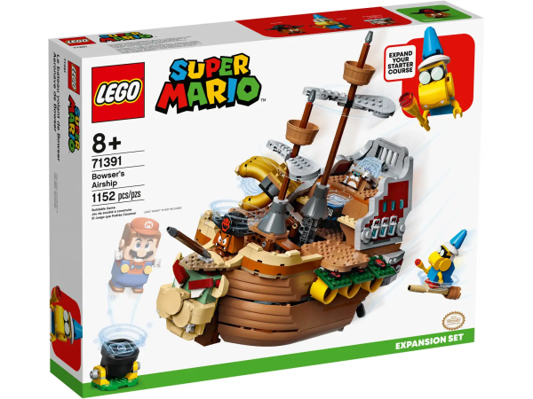 Kids can build Bowser’s iconic Airship to display and enhance their LEGO® Super Mario™ universe with this Expansion Set (71391). The ship can be arranged in ‘flying mode’ or folded out in ‘course mode’, and players must overcome challenges such as Bowser’s Mecha Hand and a POW Block to pop a Rocky Wrench from its hiding place. (Note: the 71360 or 71387 Starter Course is required for play.) Iconic enemies The set includes Kamek, Rocky Wrench and Goomba figures, plus a Cannon Start Pipe – use it to begin a 90-second level. Children can play solo, team up or compete against a friend with their LEGO® Mario™ or LEGO® Luigi™ figure. And look out for the free LEGO Super Mario app, which has building instructions, creative inspiration and more. Unlimited fun Collectible LEGO Super Mario toy playsets bring family-favorite Super Mario characters into the real world and make ace gifts for trend-setting kids. Children can build and display a brilliant brick-built model of Bowser’s Airship and use it to create another unique level in their LEGO® Super Mario™ universe with this cool Expansion Set (71391). Includes LEGO® figures of 3 Super Mario™ characters, Kamek, a Rocky Wrench and a Goomba, plus a POW Block and a Cannon Start Pipe to begin the level and enhance digital-coin-collecting potential. The Airship unfolds to reveal a detailed interior, and there are lots of challenges for players, including using Kamek’s broom to knock over Bowser’s Mecha Hand and a plank to topple the mast. This 1,152-piece toy playset makes a wonderful birthday or holiday gift for kids aged 8 and up who own a LEGO® Super Mario™ Starter Course (71360 or 71387), which is required for play. Great for solo play or connect via Bluetooth to a friend’s LEGO® Mario™ or LEGO® Luigi™ figure (extra figures not included) for 2-player social fun where teamwork earns bonus coins. This Airship measures over 12 in. (30 cm) high, 13.5 in. (35 cm) long and 7.5 in. (19 cm) wide in display form and can be unfolded and combined with other LEGO® Super Mario™ sets in various ways. The free LEGO® Super Mario™ app offers building instructions, inspiration, a safe forum for kids to share ideas and more. For a list of compatible Android and iOS devices, visit LEGO.com/devicecheck. Collectible LEGO® Super Mario™ toy building sets bring Super Mario characters into the real world, offering limitless, fun, creative challenges through expansion, rebuilding and interactive play. LEGO® components meet stringent industry standards to guarantee that they are compatible and connect securely – it’s been that way since 1958. LEGO® building bricks and pieces are dropped, heated, crushed, twisted and analyzed to ensure that they meet demanding global safety standards.