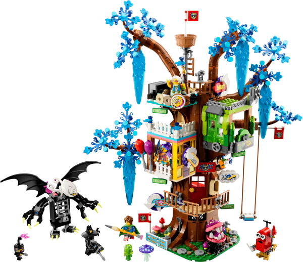 Let kids aged 9+ escape into the home base of the heroes of the LEGO® DREAMZzz™ TV show with the Fantastical Tree House (71461) building set. Based on the magic tree house where the heroes of DREAMZzz convene, the building set features 3 sections: Mrs. Castillo’s kitchen, Izzie and Mateo’s bedroom and a living room, plus a lookout tower and an epic swing. 1 tree house, 2 ways to build The tree house can be built in party mode or defense mode, providing hours of fun and giving kids the opportunity to choose their own adventure. They can build the tree house with cool hangouts or defense stations to protect the heroes and a dreamling from nightmare creatures. Amazing details Cool details include Mrs. Castillo’s toaster, which turns into a bagel blaster, and Mateo’s dream paint bottles, which are scattered around the tree house. All these details are brought to life with minifigures of important characters, including Mrs. Castillo, Izzie, Mateo and the Night Hunter. Become a DREAMZzz™ hero – Kids can enjoy imaginative play with the LEGO® Fantastical Tree House (71461) building set, which is based on the homebase from the TV show 3 sections – The LEGO® DREAMZzz™ Fantastical tree house features Mrs. Castillo’s kitchen, Izzie and Mateo’s bedroom and a living room, plus a lookout tower and a swing 2 ways to build – The tree house can be built in party mode or defense mode, providing double the playtime and double the fun Fun features – Details include Mrs. Castillo’s toaster, which can become a bagel blaster, and Mateo’s dream paint bottles 4 minifigures – The building toy set includes minifigures of Mrs. Castillo, Izzie, Mateo and the Night Hunter, which help bring the action to life Hours of play – The set is designed for kids aged 9 and up, who can spend hours of fun playing on their own or with friends Dimensions – The tree house measures over 15.5 in. (40 cm) high, 14.5 in. (37 cm) wide and 5.5 in. (14 cm) deep A helping hand – The set features story-led building instructions, which are also available digitally in the LEGO® Builder app Premium quality – LEGO® bricks are designed to connect consistently every time Safety ensured – LEGO® bricks have been rigorously tested to ensure they meet stringent safety requirements