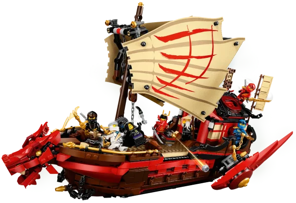 Creative kids who love building classic LEGO® NINJAGO® Boat sets and are excited by playing with fun toys will love Destiny’s Bounty (71705). This detailed and interactive building set for kids features a NINJAGO LEGO ship and 7 ninja action figures including Wu, Kai, Zane and Cole. Spectacular LEGO NINJAGO Boat set Little ninjas can enjoy plotting their own NINJAGO® epic adventures with this action-packed and interactive ninja playset, an updated version of the NINJAGO boat from season 1 of the TV series. Kids will love firing up their imaginations with this NINJAGO Destiny’s Bounty set. Fun toys for creative play LEGO NINJAGO building sets for kids allow them to enter a world of gripping adventure where they can team up with their ninja heroes to take down an array of evil villains. NINJAGO fans will be captivated with a range of playsets, boats, cars, dragons, temples and buildable figures. Detailed and updated NINJAGO® Destiny’s Bounty set with 7 minifigures for ninja fans to recreate scenes from the exciting world of NINJAGO. This is a brilliant building set for kids who enjoy plotting their own stories. NINJAGO® Legacy set including awesome Destiny's Bounty LEGO® ship and 7 minifigures: Wu, Kai, Young Lloyd Garmadon, Samurai X, Zane, Jay and Cole. NINJAGO fans have an abundance of characters to indulge in role-play fun. This Destiny's Bounty ninja toy allows kids to celebrate the rich history of NINJAGO® from season 1 of the TV series. Passionate ninja fans will love dropping the ship’s anchor, rotating the engines and moving its sails. This 1,781-piece playset makes for a fun building experience for boys and girls aged 9+, and is a great birthday present. New for 2020, the playset allows creative youngsters to lose themselves in a unique fantasy world. The NINJAGO® Destiny's Bounty Set can be played with at home or taken on the go for even more NINJAGO epic adventures. The LEGO® ship measures over 12” (32cm) high, 17” (44cm) long and 15” (38 cm) wide. Good news! No batteries are required for kids to enjoy the best possible creative fun with the Destiny’s Bounty – it is ready to go as it is built, so never needs to be left at the dock. This playset comes with easy-to-follow instructions, so kids can build their NINJAGO® boat as quickly as possible before they set sail into battle. LEGO® NINJAGO® building sets for kids inspire kids' imaginations and allow them to escape into a world of non-stop fun and creative play as they team up with their ninja heroes. LEGO® bricks have met the highest industry standards for more than 60 years, ensuring they are always consistent, compatible and pull apart easily every time, whether you are at home or on the high seas.